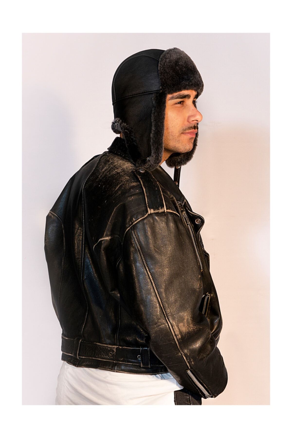 Mumcu's Leather Deri Kürklü Unisex Pilot Şapkası - Ushanka