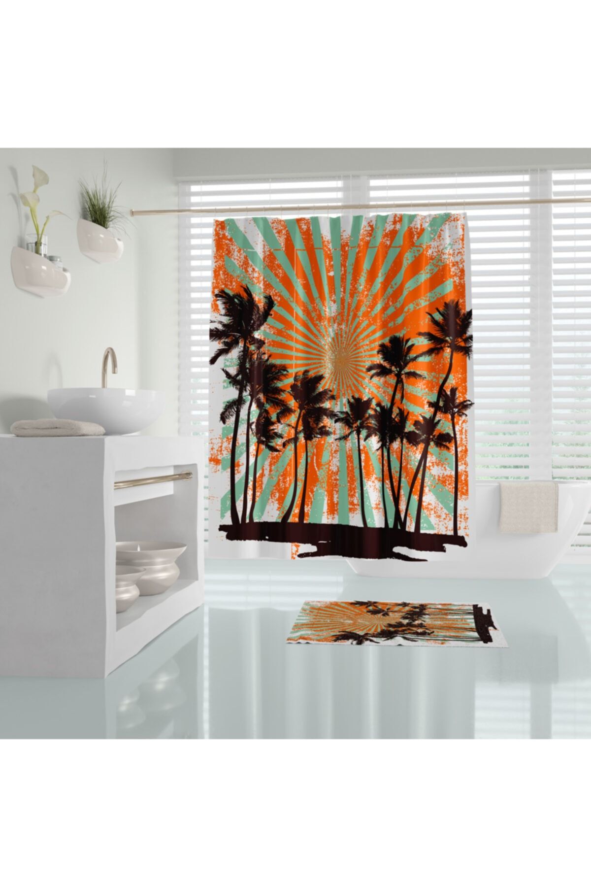 Tropikhome Banyo Perdesi Dijital Baskılı Polyester Kumaş Duş Perdesi 180x200cm 12 Adet Plastik C-halka Hediyeli