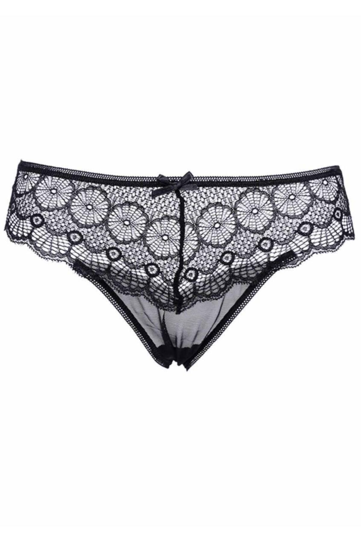 Papatya Dantelli Tül Tanga 4078 | Siyah Siyah 40-42