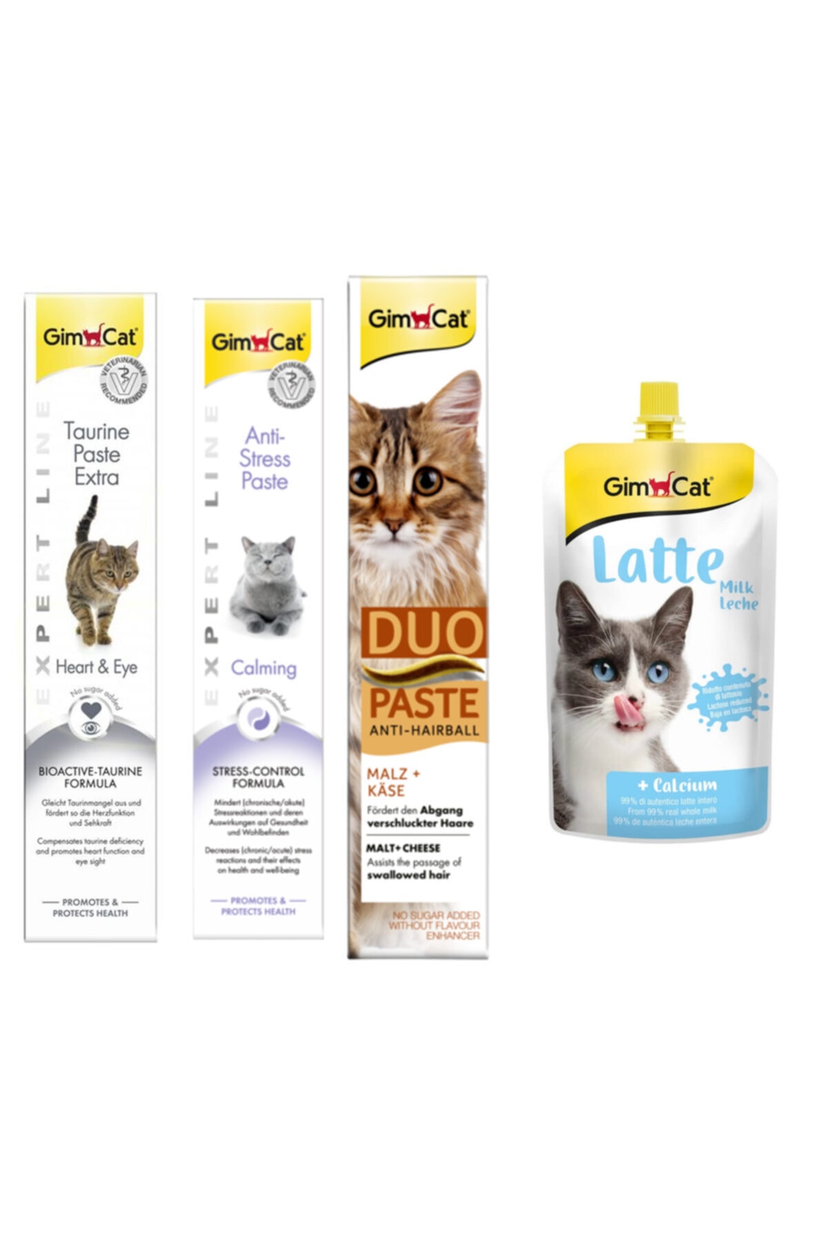 Gimcat Taurine 50gr + Anti-stress 50gr + Duo Paste Peynirli Anti-hairball Malt 50gr Kedi Macunları