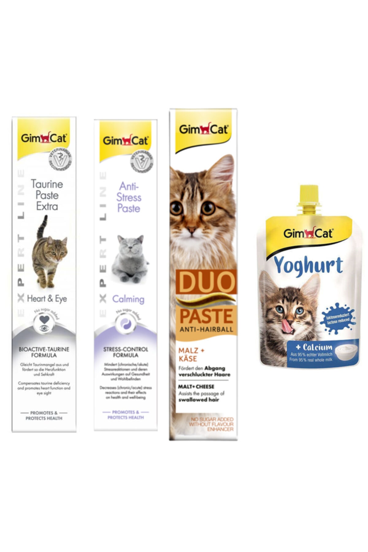Gimcat Taurine + Anti-stress + Duo Paste Peynirli Malt Kedi Macunları 50 g + Kedi Pudingi 150 g
