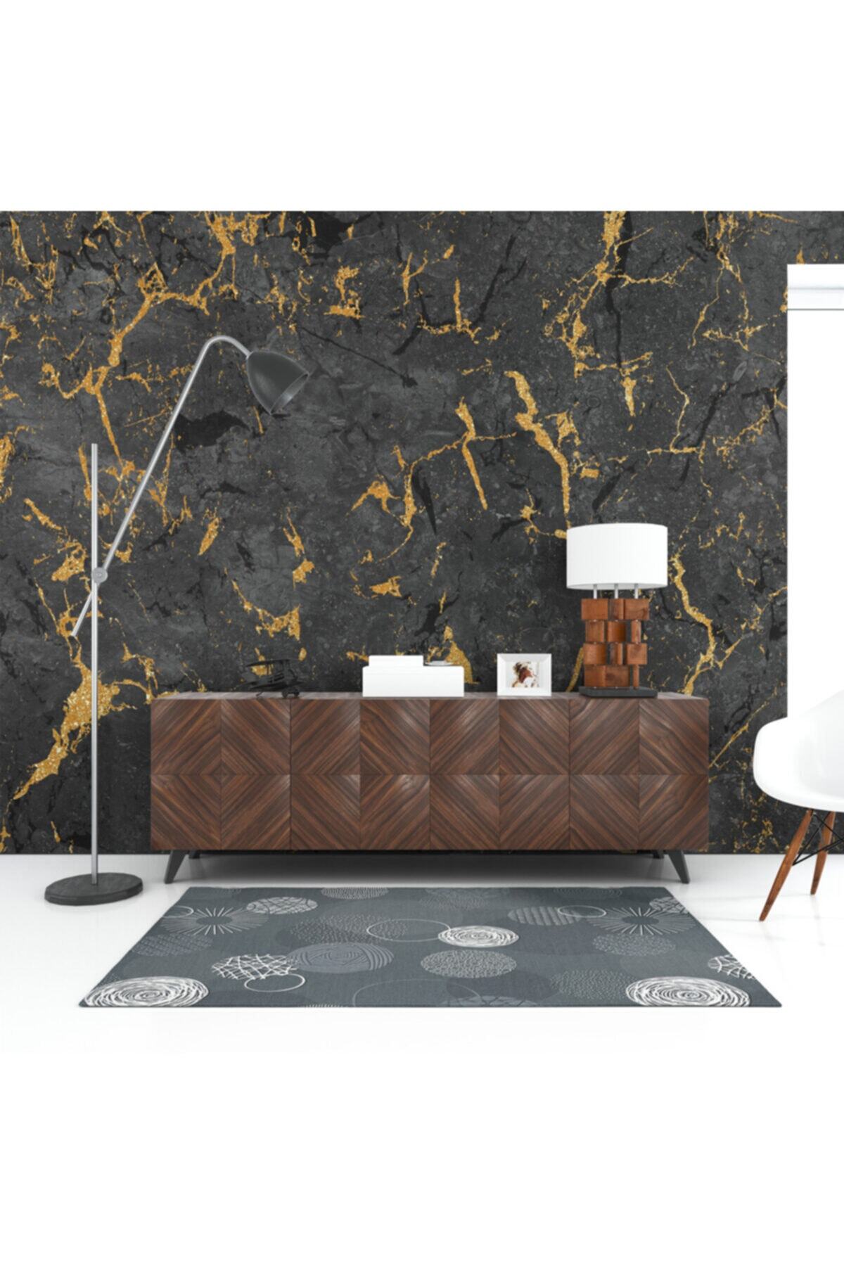Dijiwork Siyah-altın Mermer Desen Duvar Kağıdı