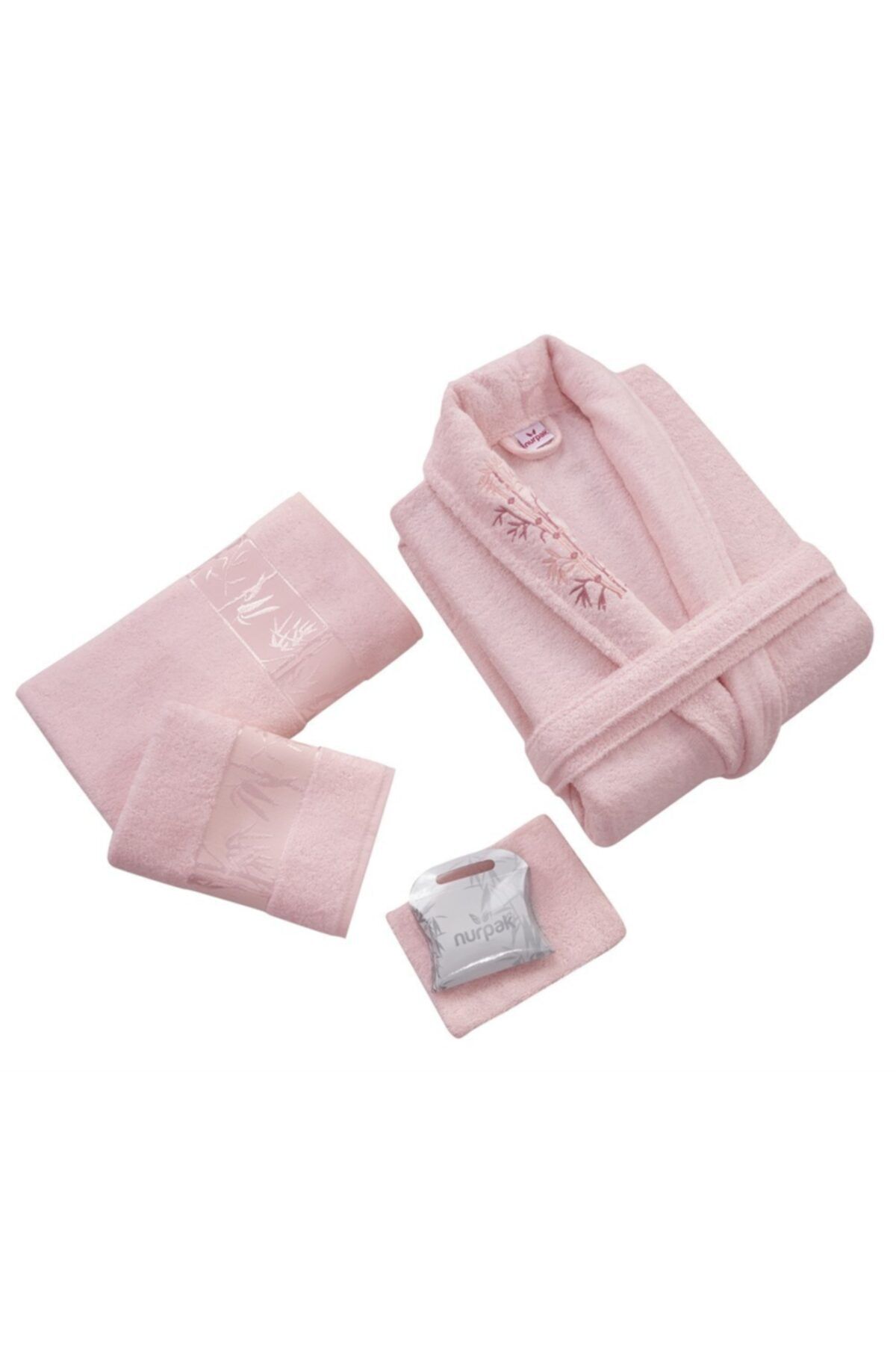 Nurpak Pudra Bamboo Tek Kişilik Bornoz Set 5 Parça