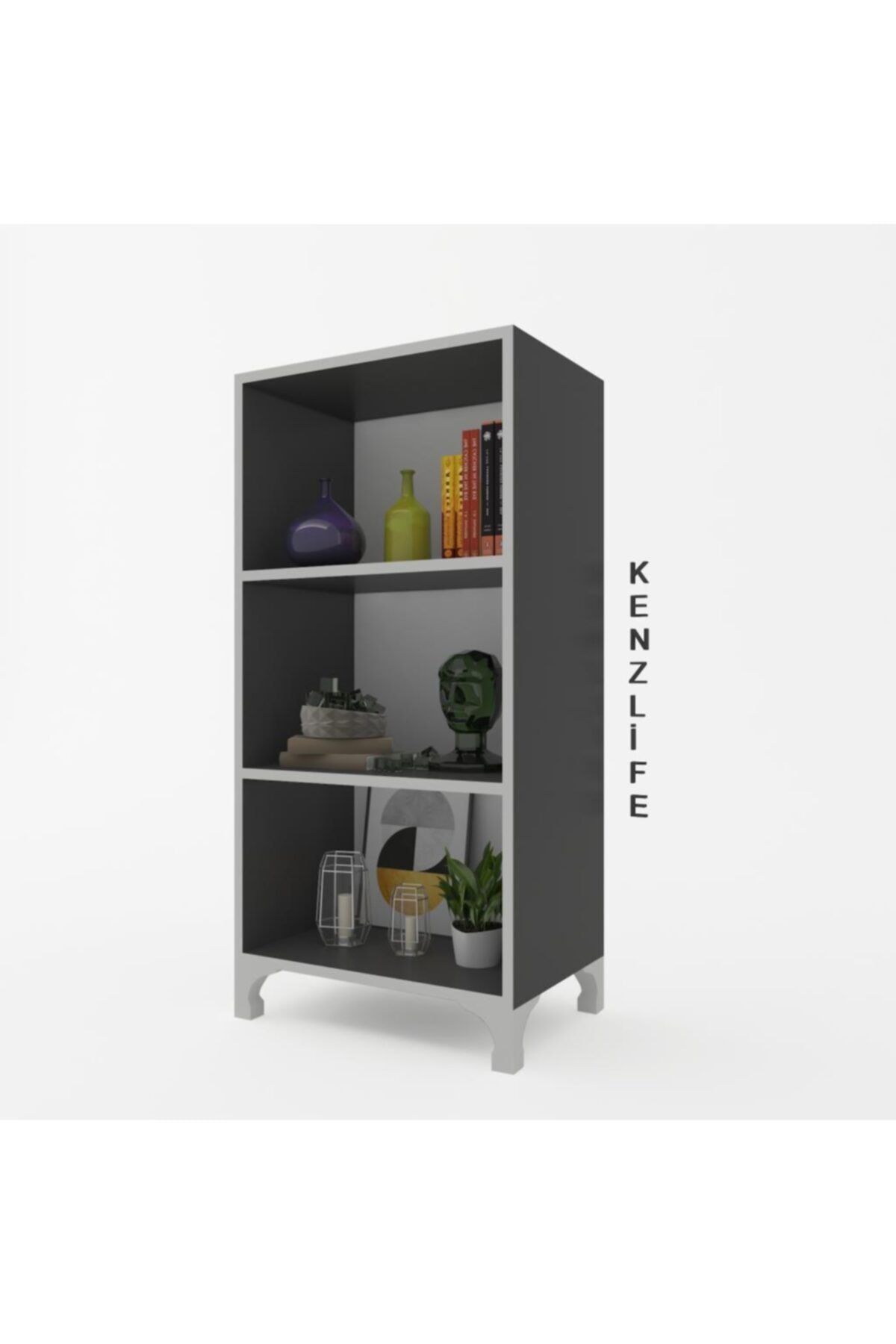 Kenzlife Kitaplık Tuğçe 108*040*020 Gri Ayaklı Mutfak Dolabı Banyo Ofis Ayakkabılık Kiler