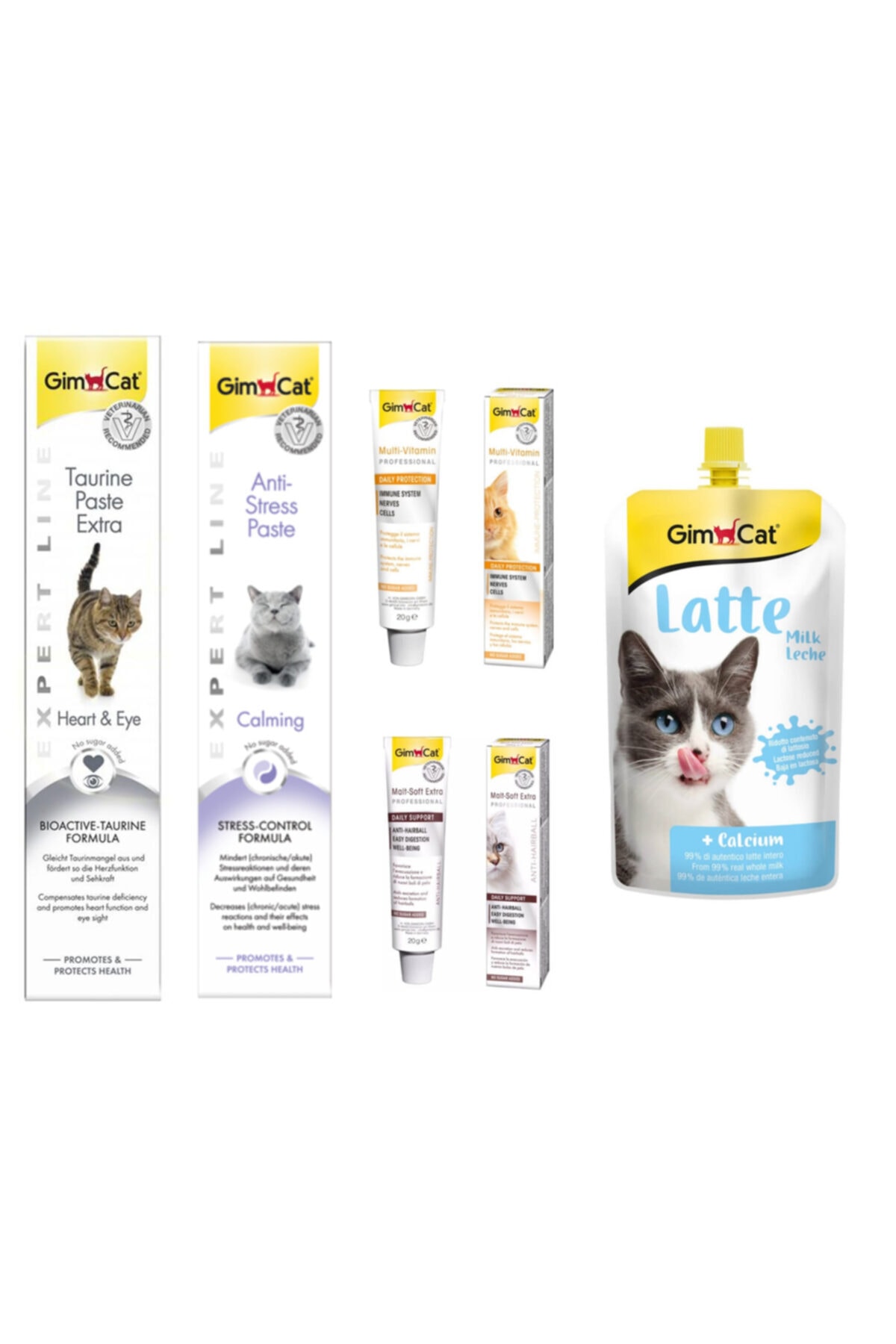 Gimcat Taurine 50gr + Anti-stress 50gr + Multi Vitamin 20gr Paste + Anti-hairball Malt 20gr Kedi Macunları