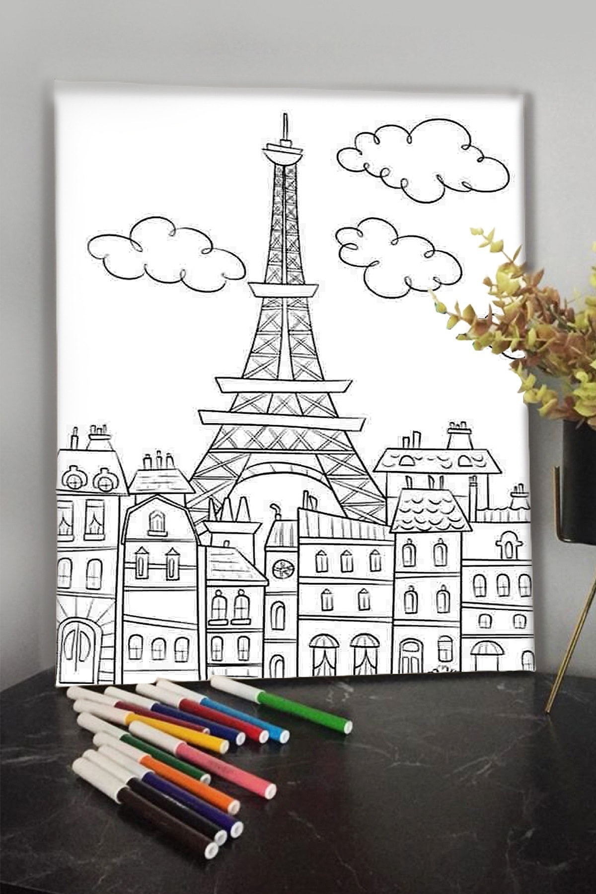 KanvasSepeti Paris 1 40x30cm Çocuklar Için Özel Boyanabilir Tablo Tuval Mandala Kalem Hediyesi Yoktur.