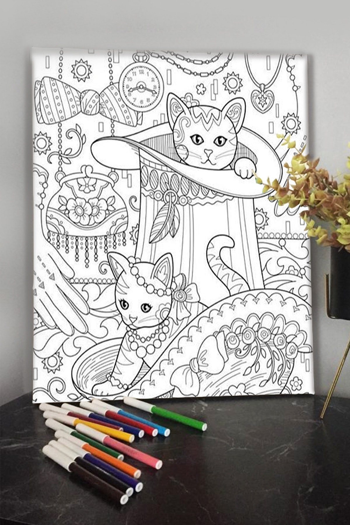 KanvasSepeti Kedi 3 40x30cm Çocuklar Için Özel Boyanabilir Tablo Tuval Mandala Kalem Hediyesi Yoktur.
