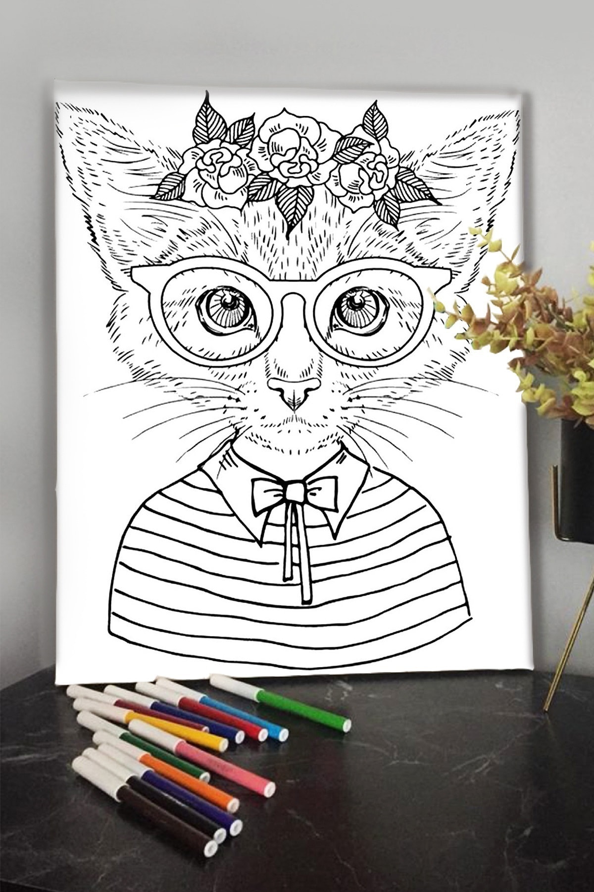 KanvasSepeti Kedi 13 40x30cm Çocuklar Için Özel Boyanabilir Tablo Tuval Mandala Kalem Hediyesi Yoktur.