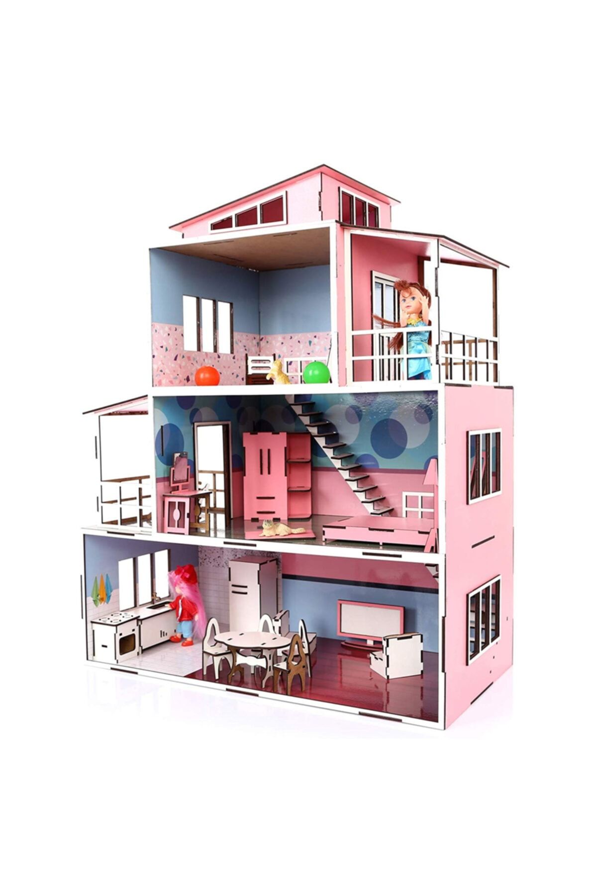 CC Oyuncak Oyuncak Ahşap Mobilyalı Çocuk Oyun Evi Ful Set Aksesuarlı