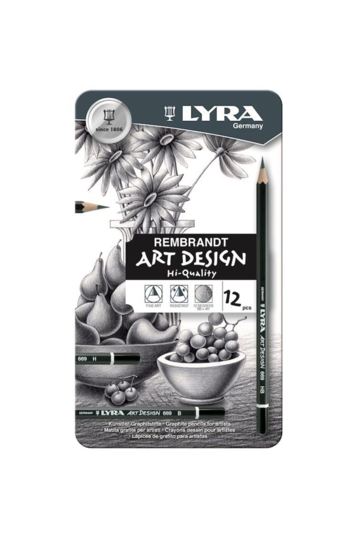 LYRA Rembrandt Art Desıng Metal Kutu Dereceli Kalem 12'li