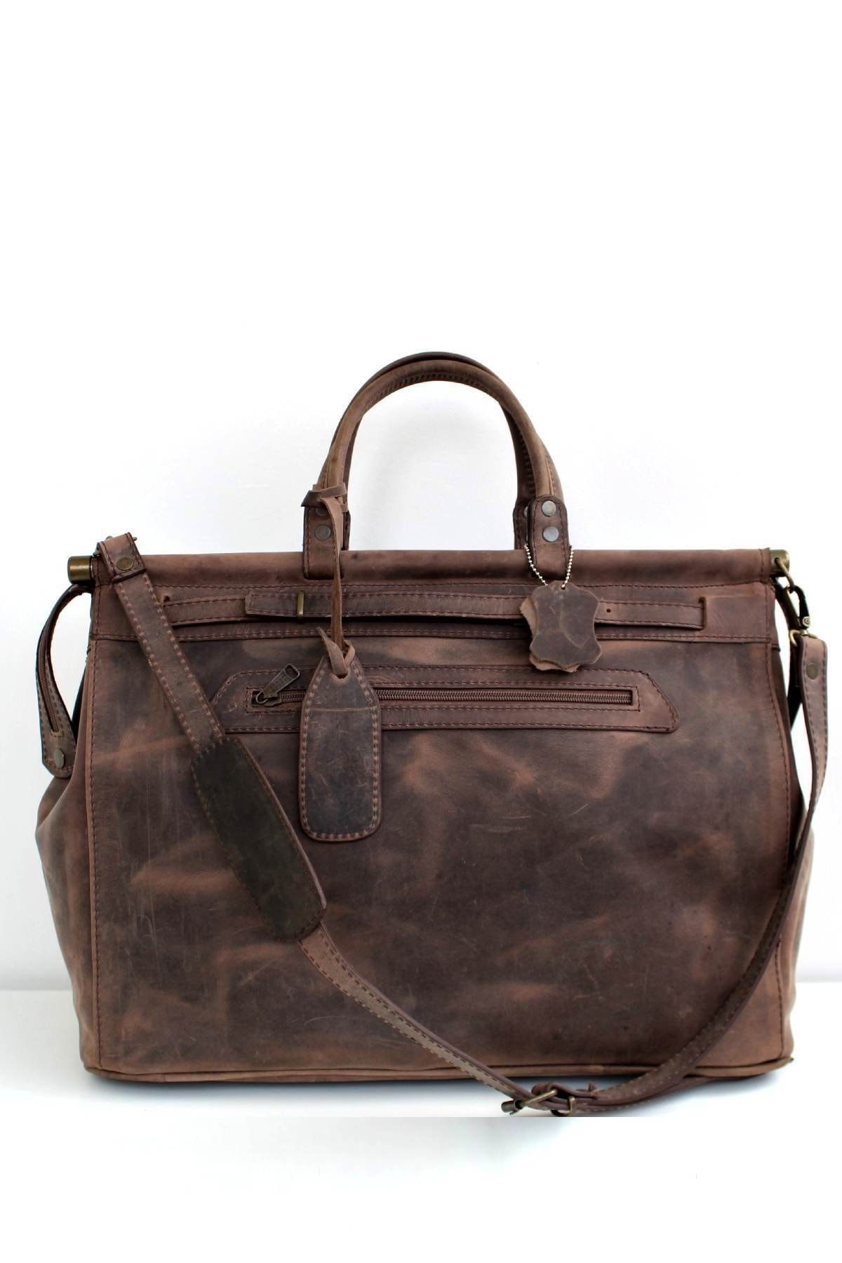 LYDOS BAG Gaston Retro Açık Kahve Hakiki Deri Valiz
