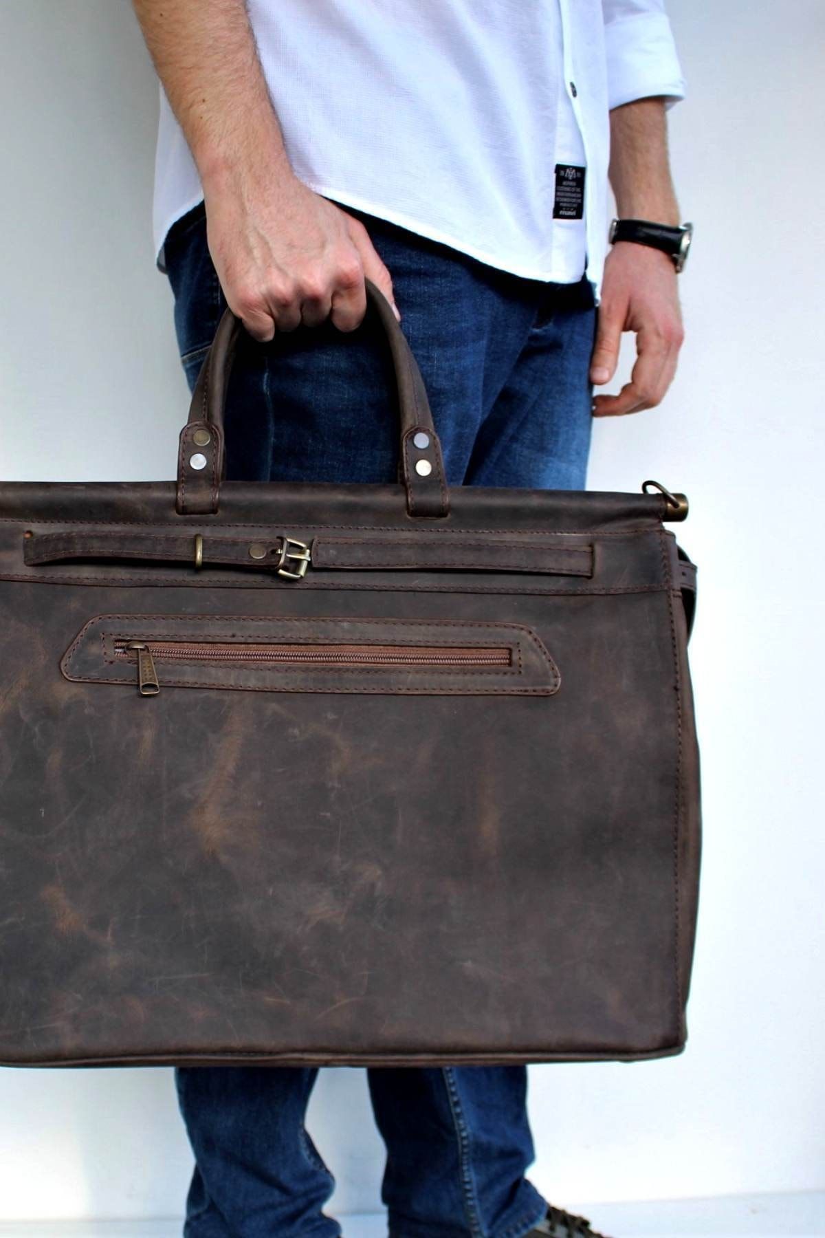 LYDOS BAG Gaston Retro Koyu Kahve Hakiki Deri Valiz