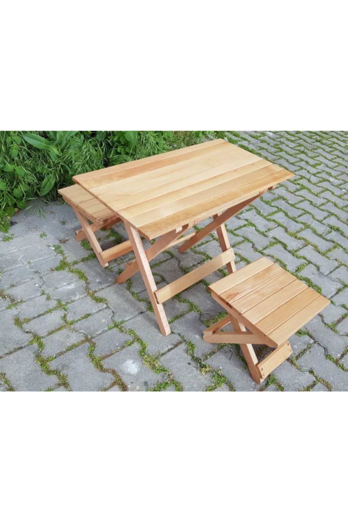 Seçkin Mobilya Ahşap Katlanır Masa Küçük + 2 Tabure