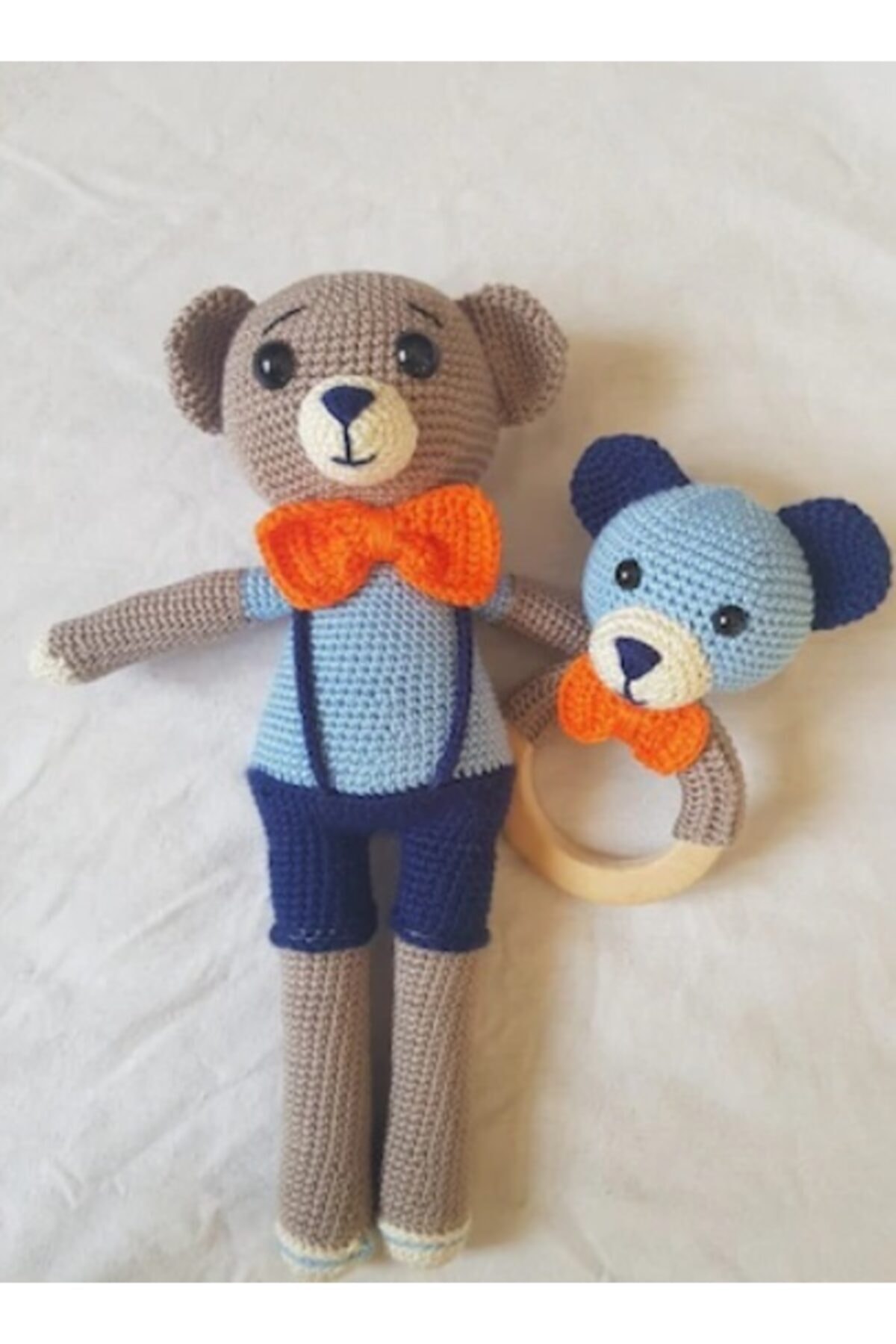 OYUNCAKPARK Papyonlu Ayıcık Uyku Arkadaşı Çıngırak Amigurumi Organik Oyuncak