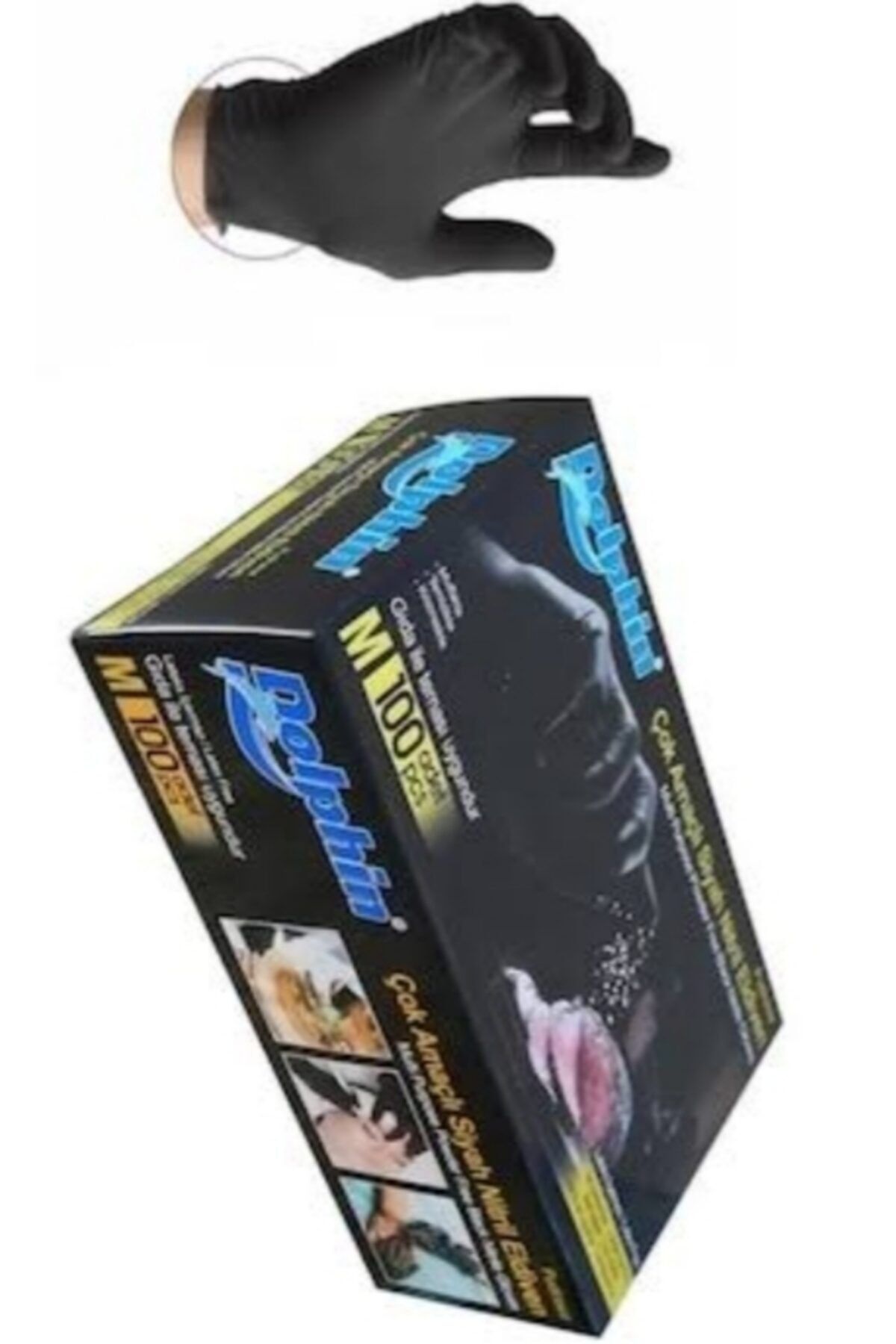 Dolphin Siyah Pudrasız Nitril Eldiven 100 Adet Medium