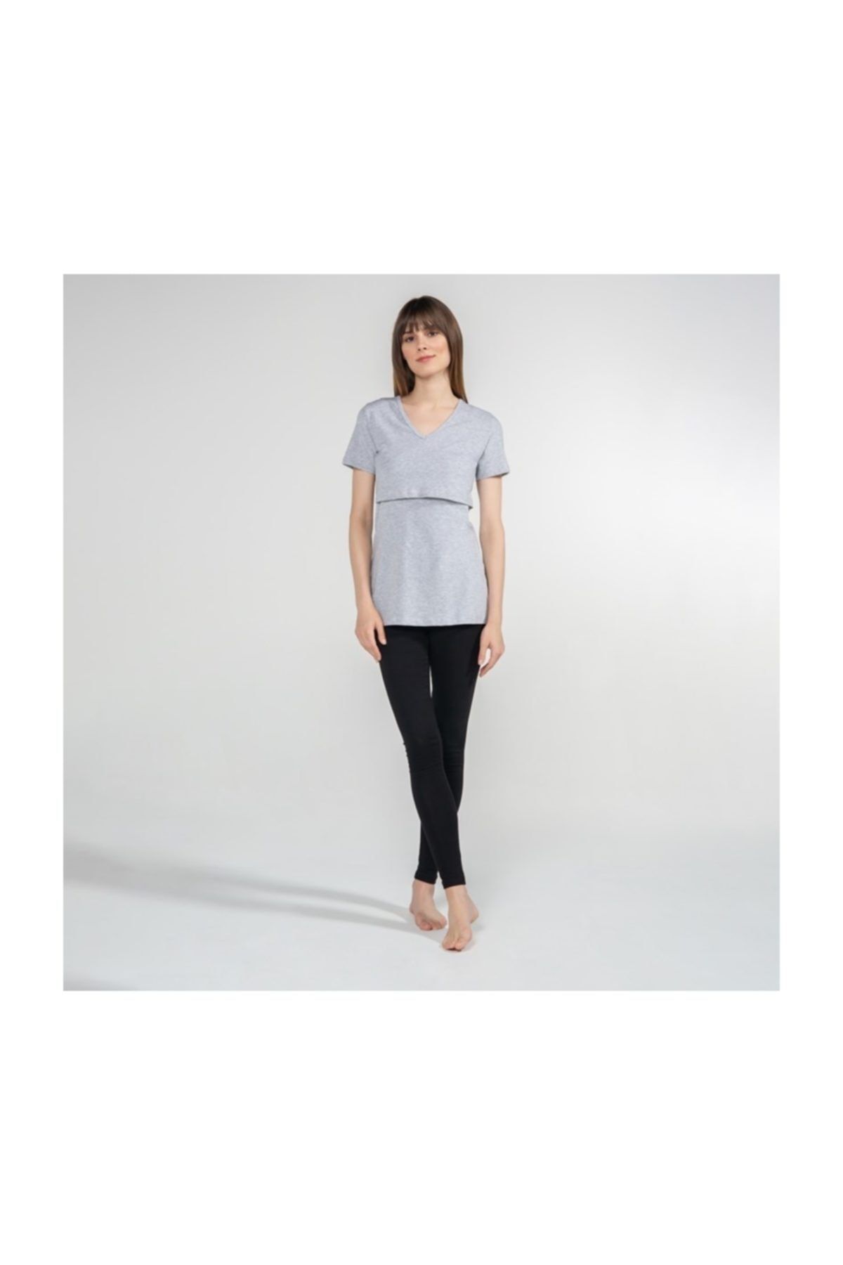 Funna Baby V-Yaka Emzirme T-Shirt - Nora - Gri