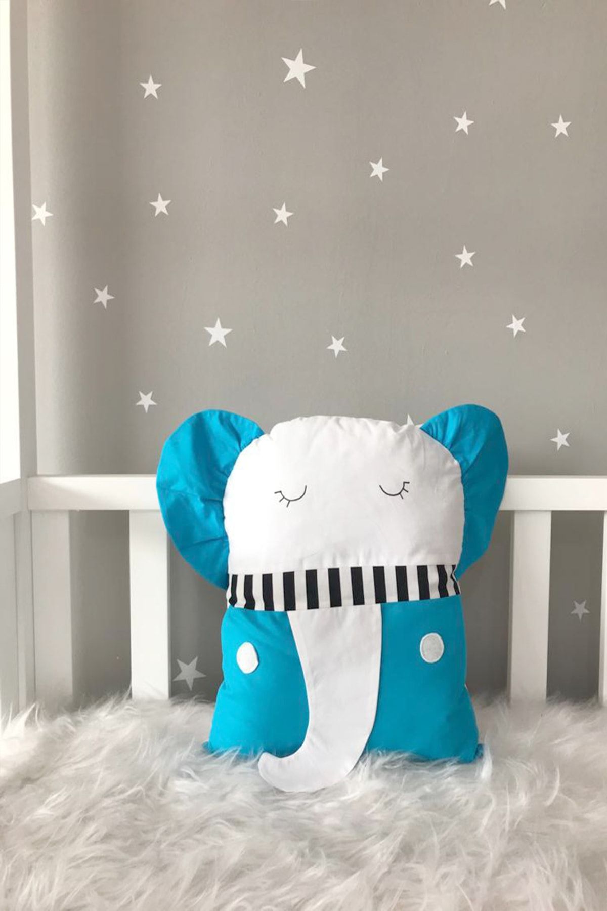 Jaju Baby Kidimoon Mavi Fil Beşik Koruma Dekor Yastık