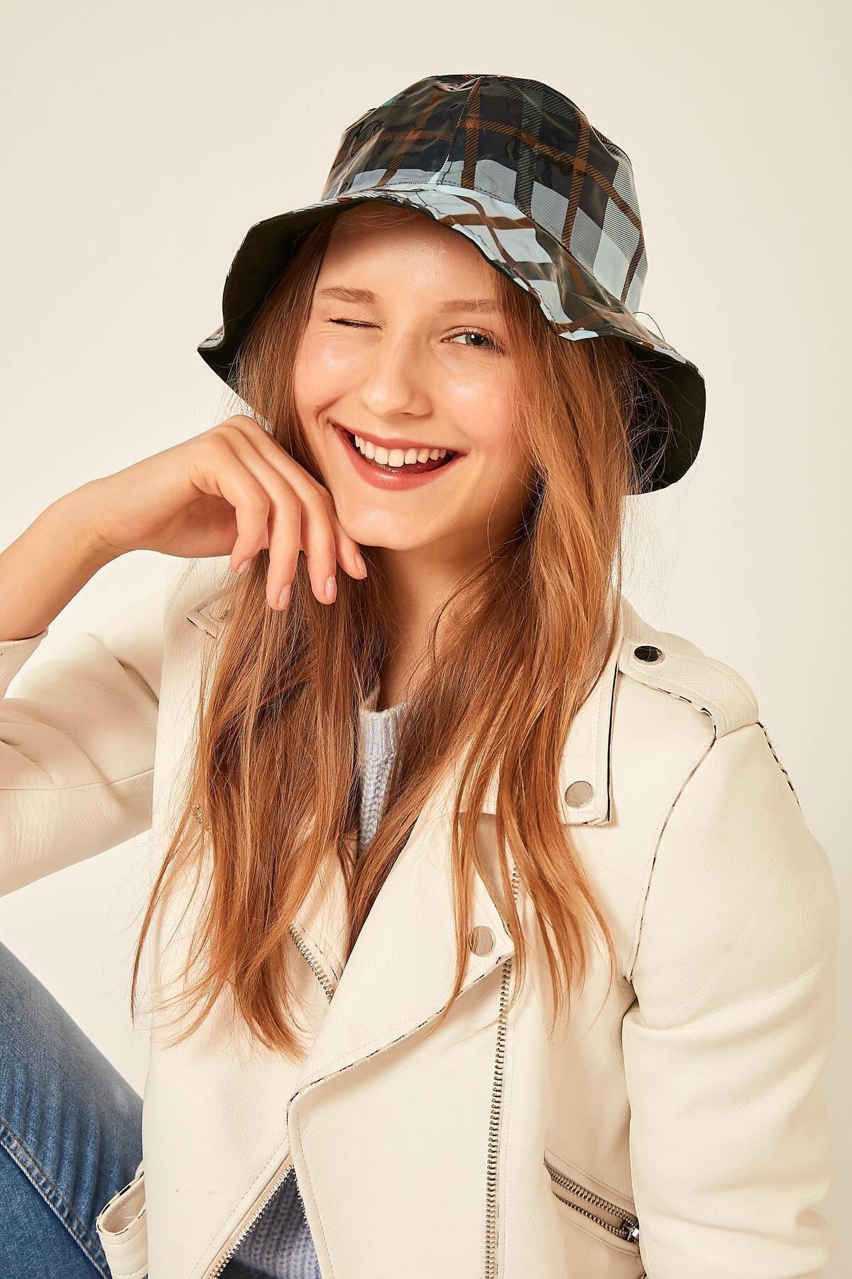 Axesoire 12815 Ekose Desen Mavi Bucket Şapka