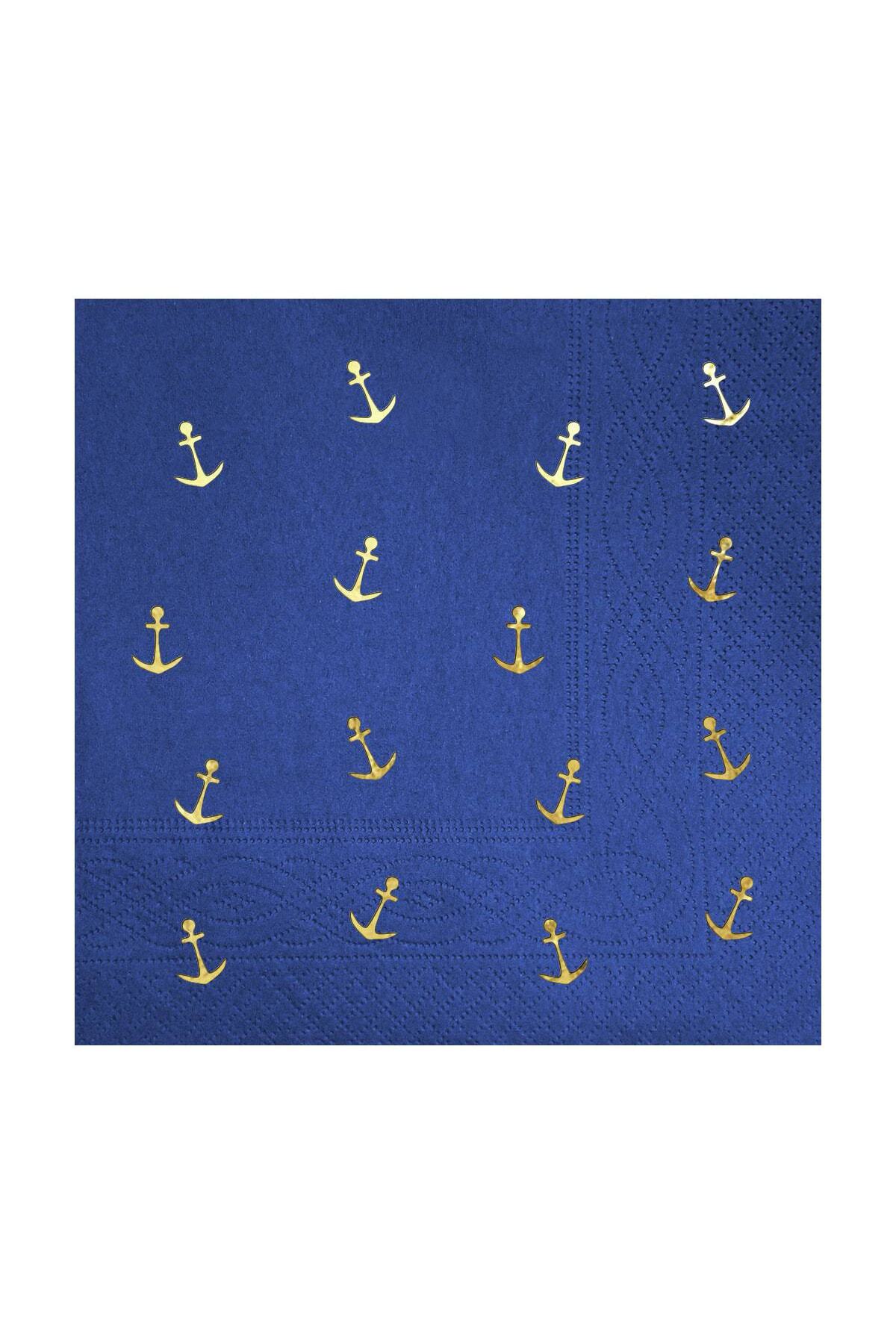 Story 33 X 33 Cm Altın Varak Çapalar Desenli 16'lı Lacivert Renkli Kağıt Peçete