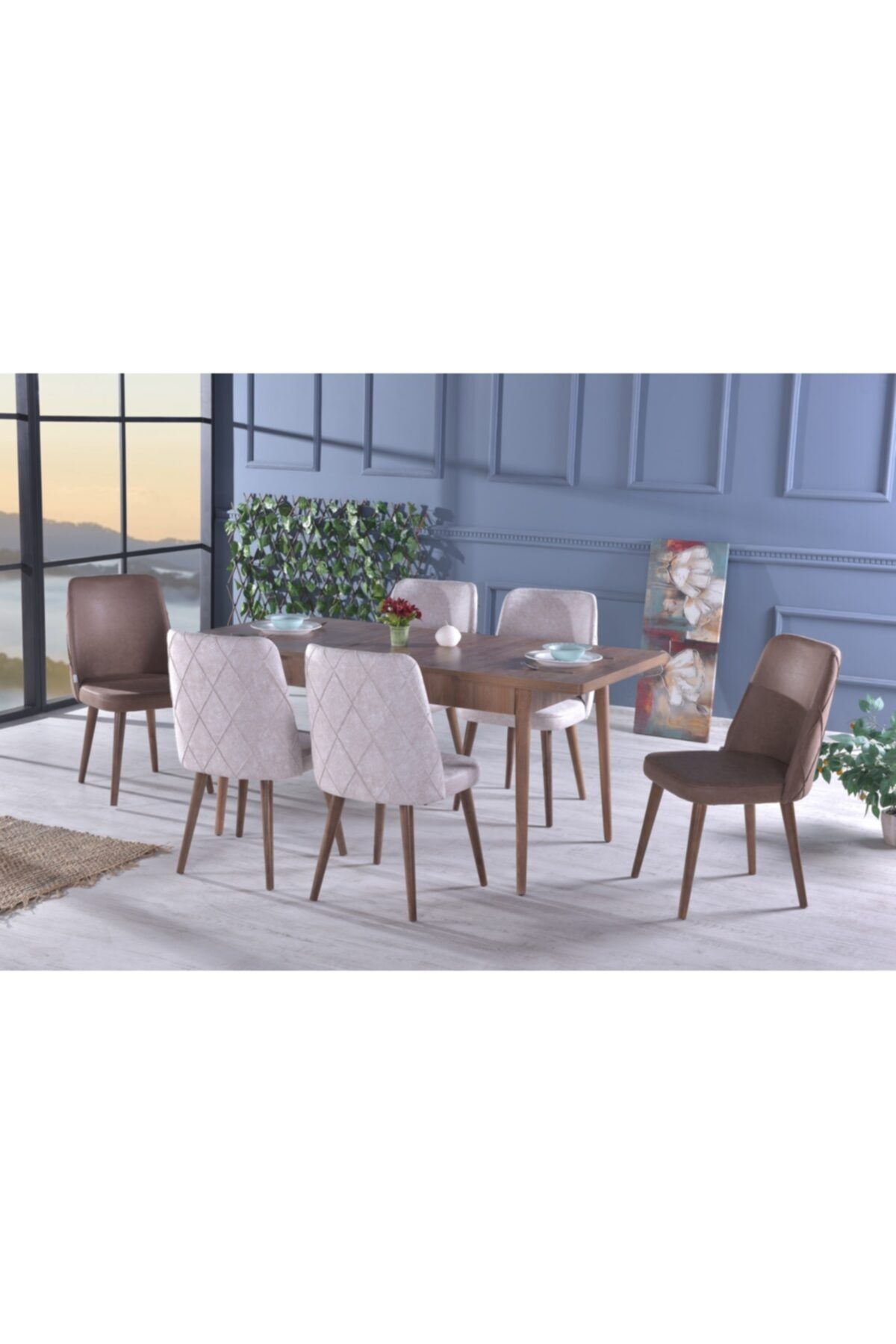 stoker larino premium yemek odasi yemek masa takimi 6 sandalyeli kahve krem fiyati yorumlari trendyol