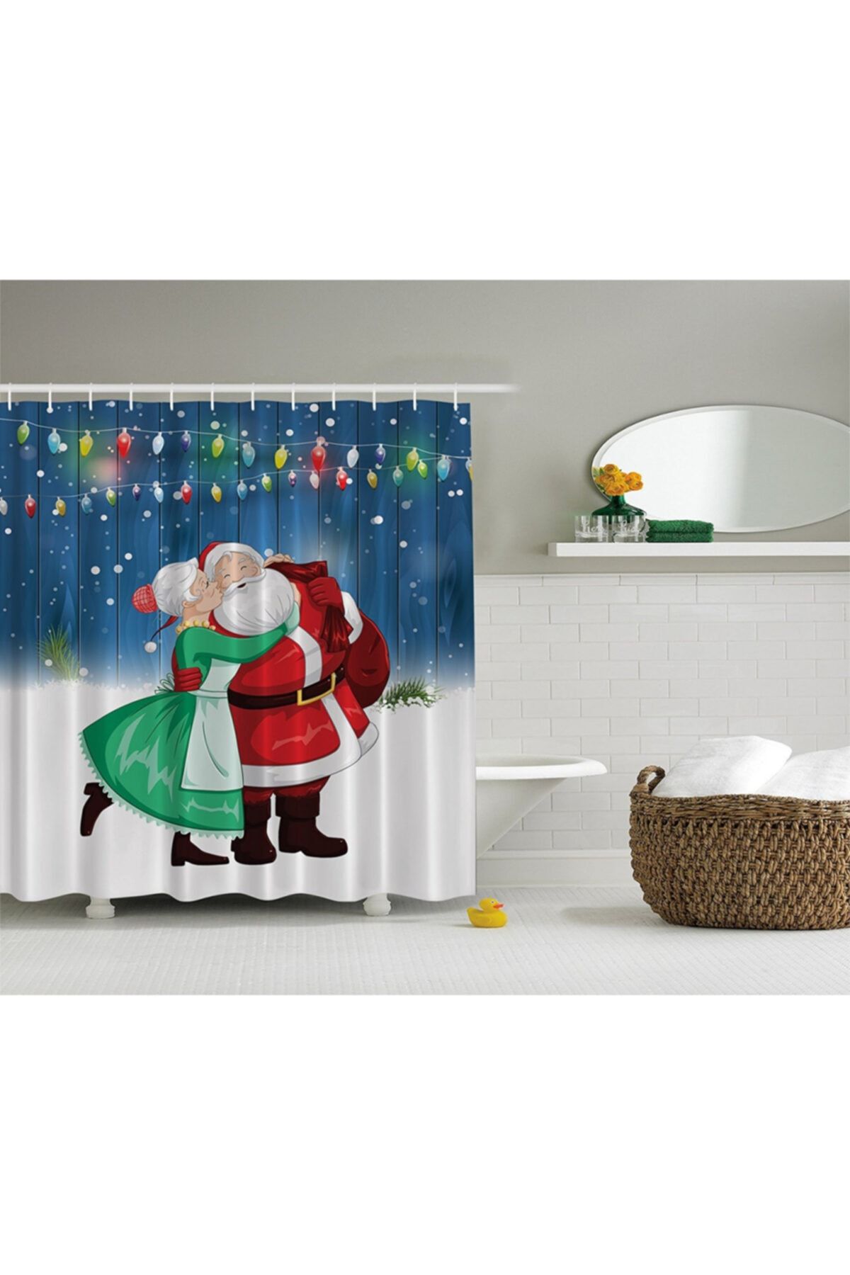 Orange Venue Özel Günler için Duş Perdesi Noel Baba ve Anne Rengirenk
