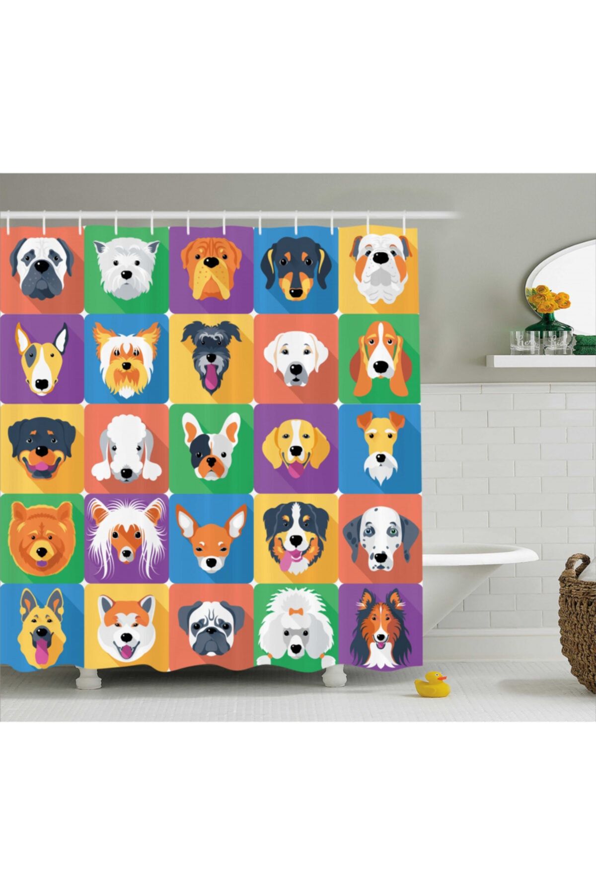 Orange Venue Hayvan Deseni Duş Perdesi Sevimli Köpek Kolajı