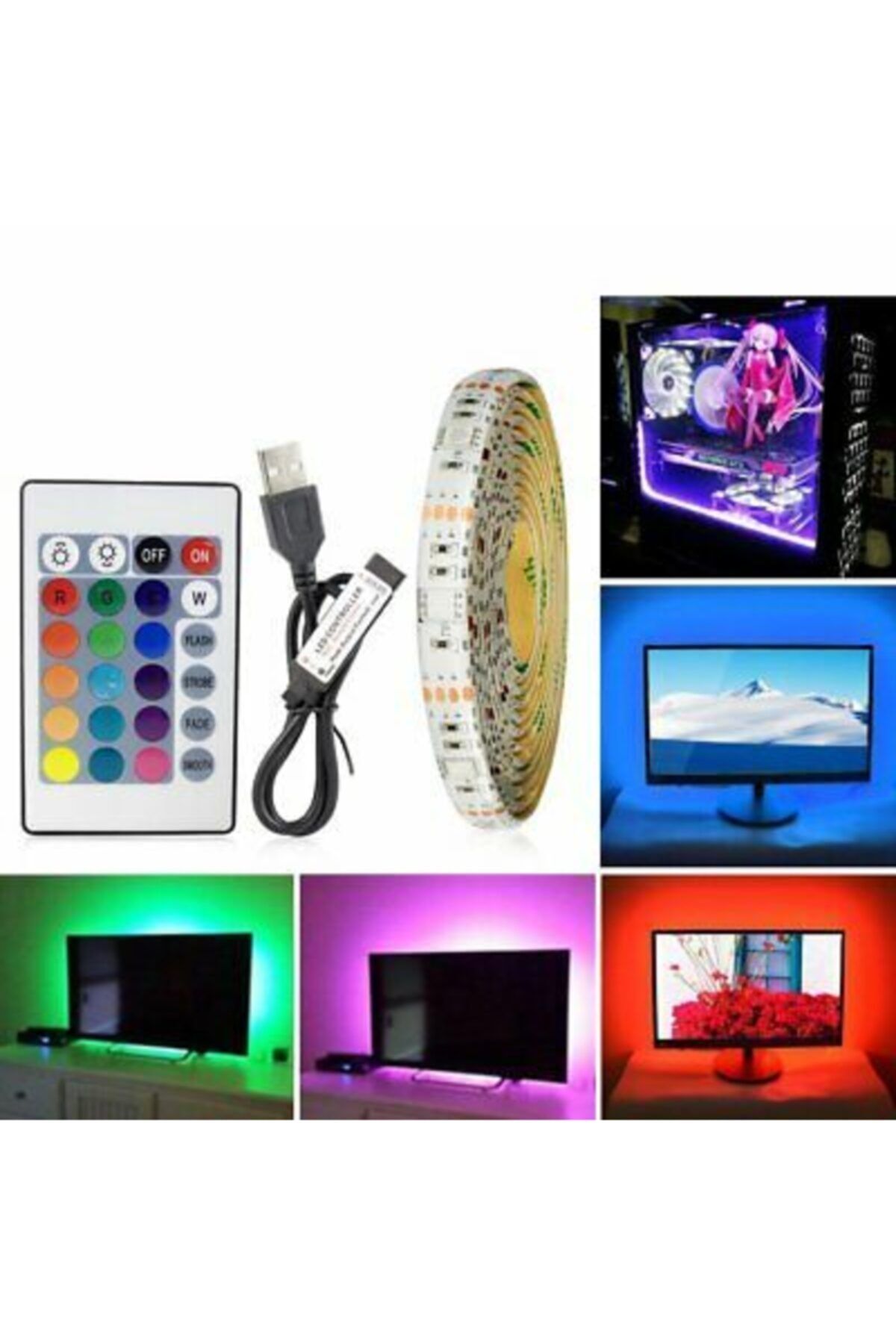power usb tv arkasi duvar rgb led serit aydinlatma seti 3 5 metre fiyati yorumlari trendyol
