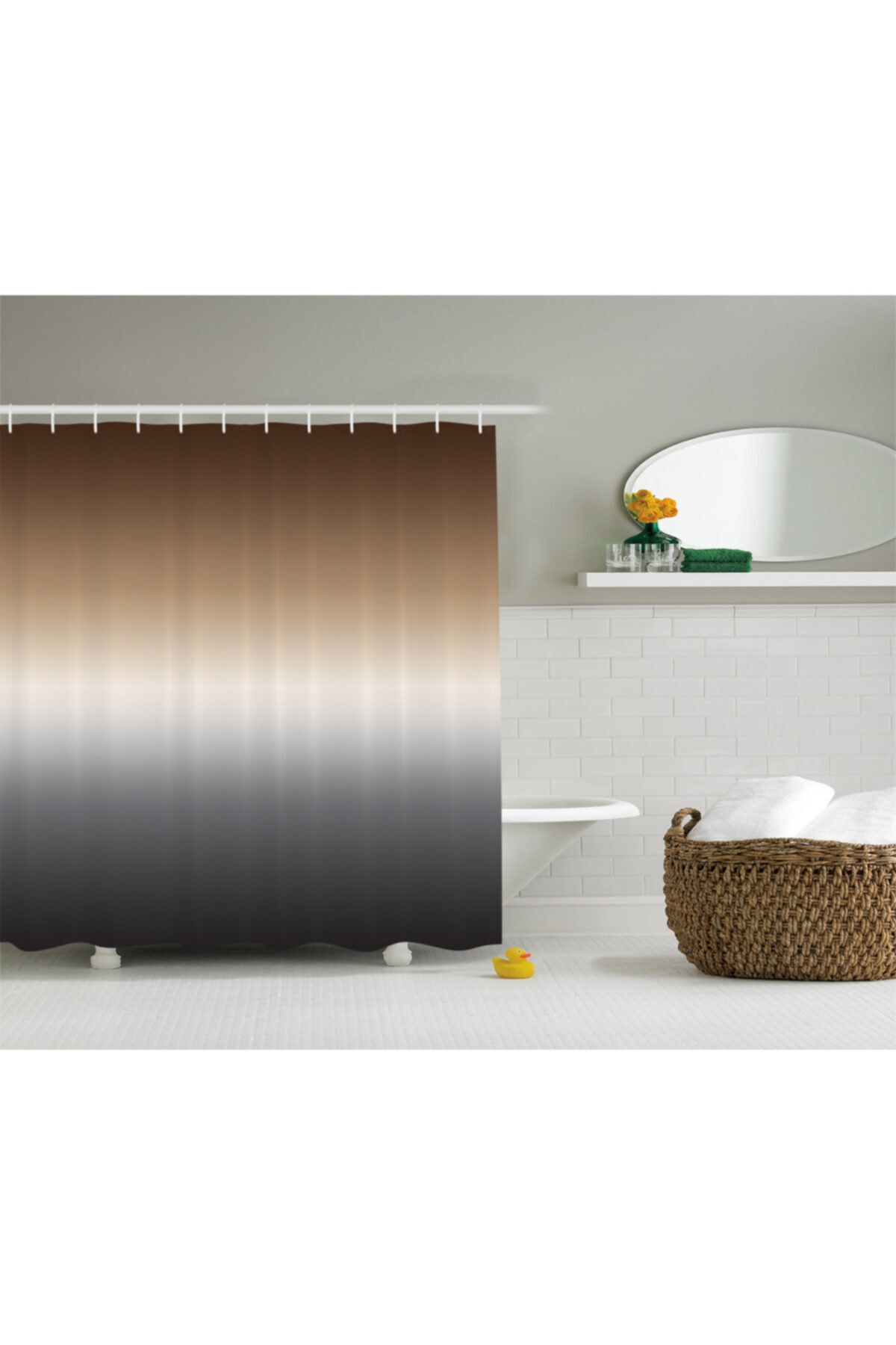 Orange Venue Modern Duş Perdesi Kahverengi Siyah Desen