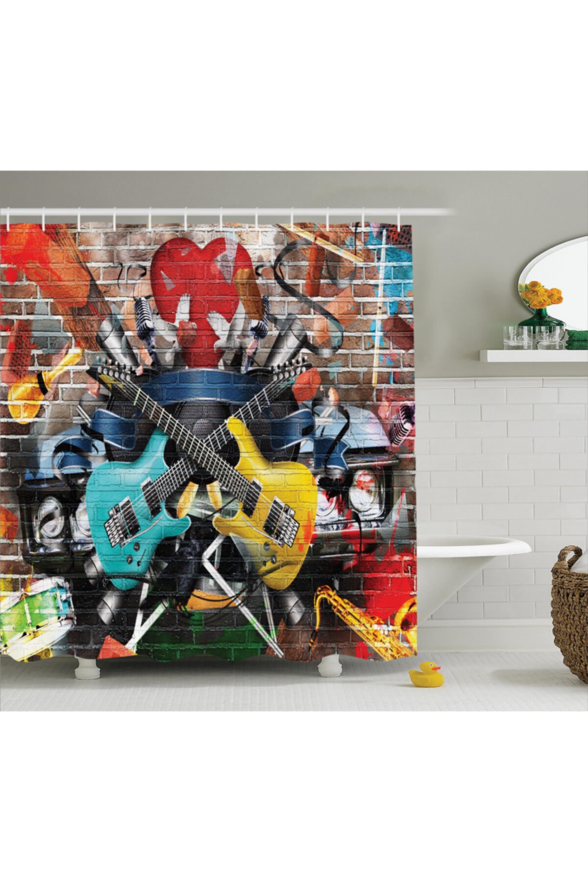 Orange Venue Müzik Duş Perdesi Rengarenk Desenli