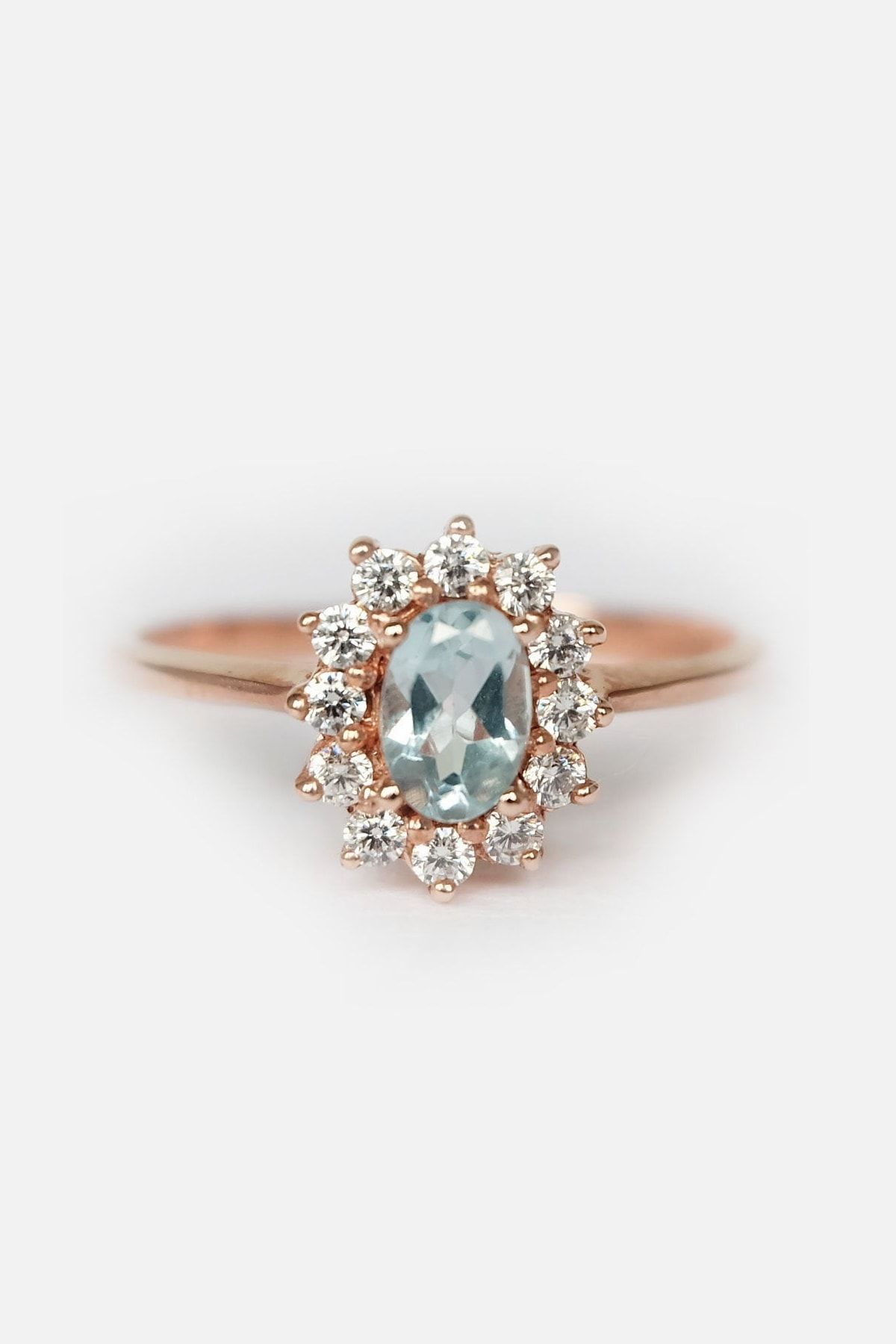 My Diamond Aquamarin Ve Pırlanta Taşlı Anturaj Yüzük Pembe Altın
