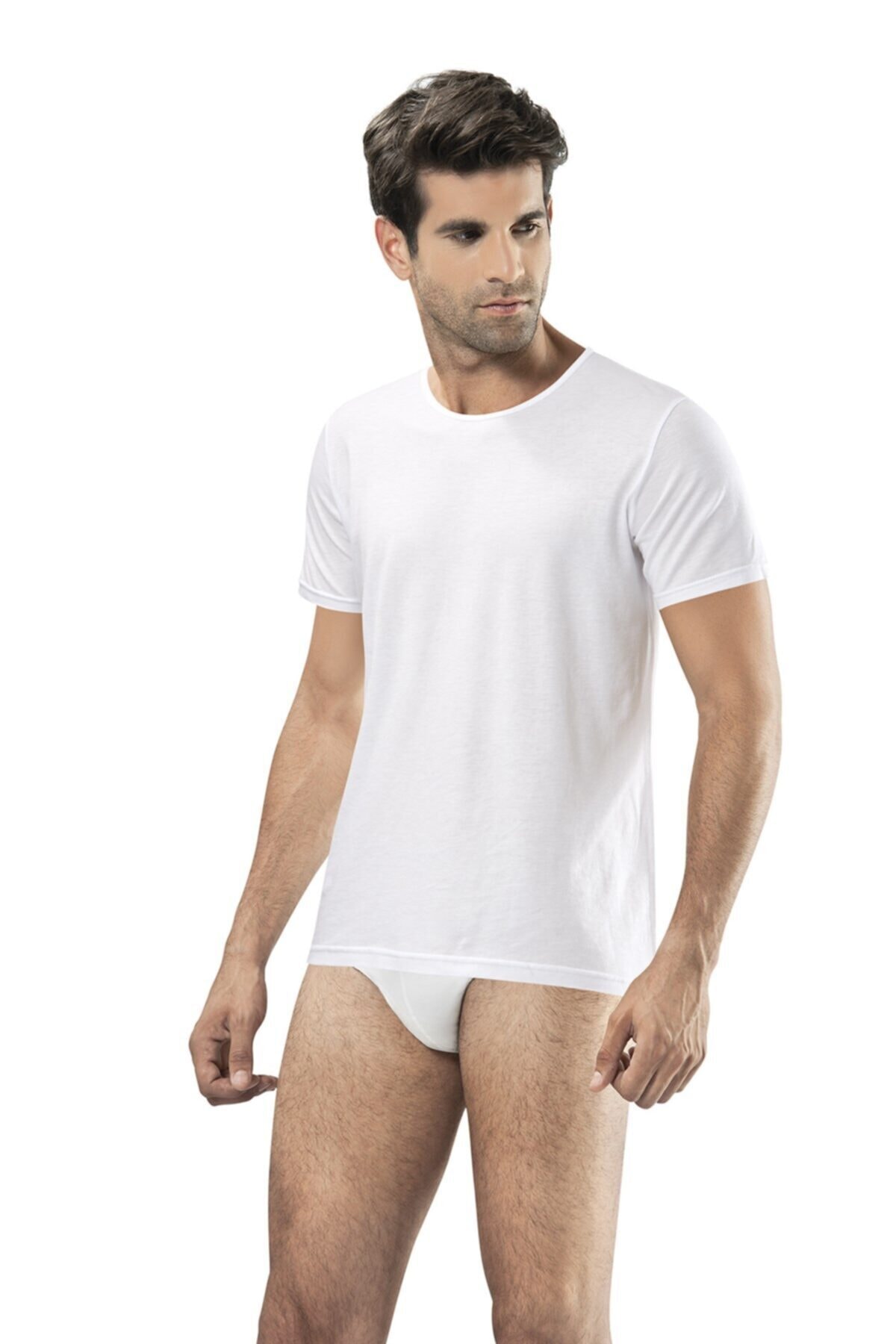 OBJE Beyaz O Yaka Yarım Kollu Fanila