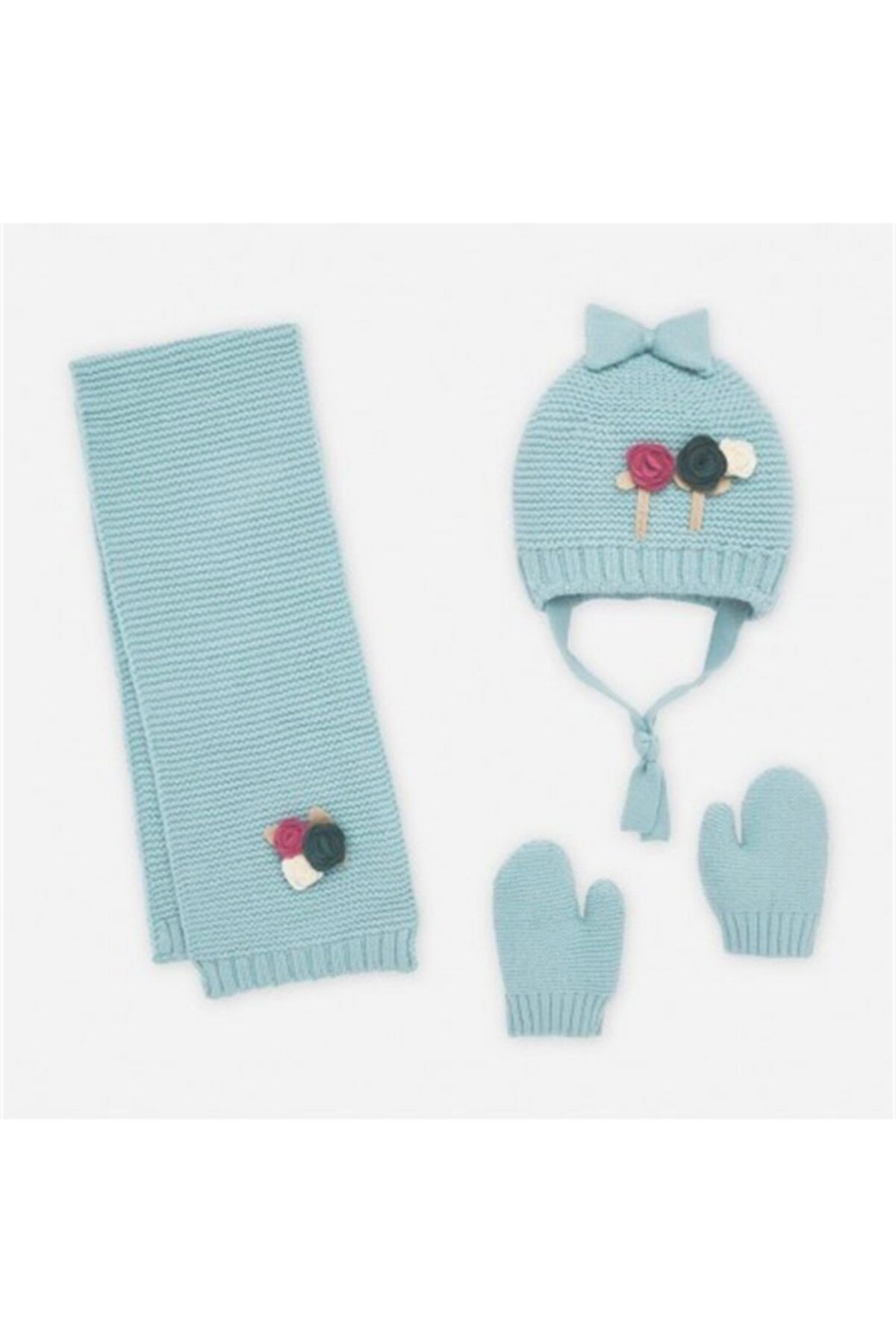 MAYORAL Kız Bebek Turkuaz Şapka Eldiven Atkı Set 10842