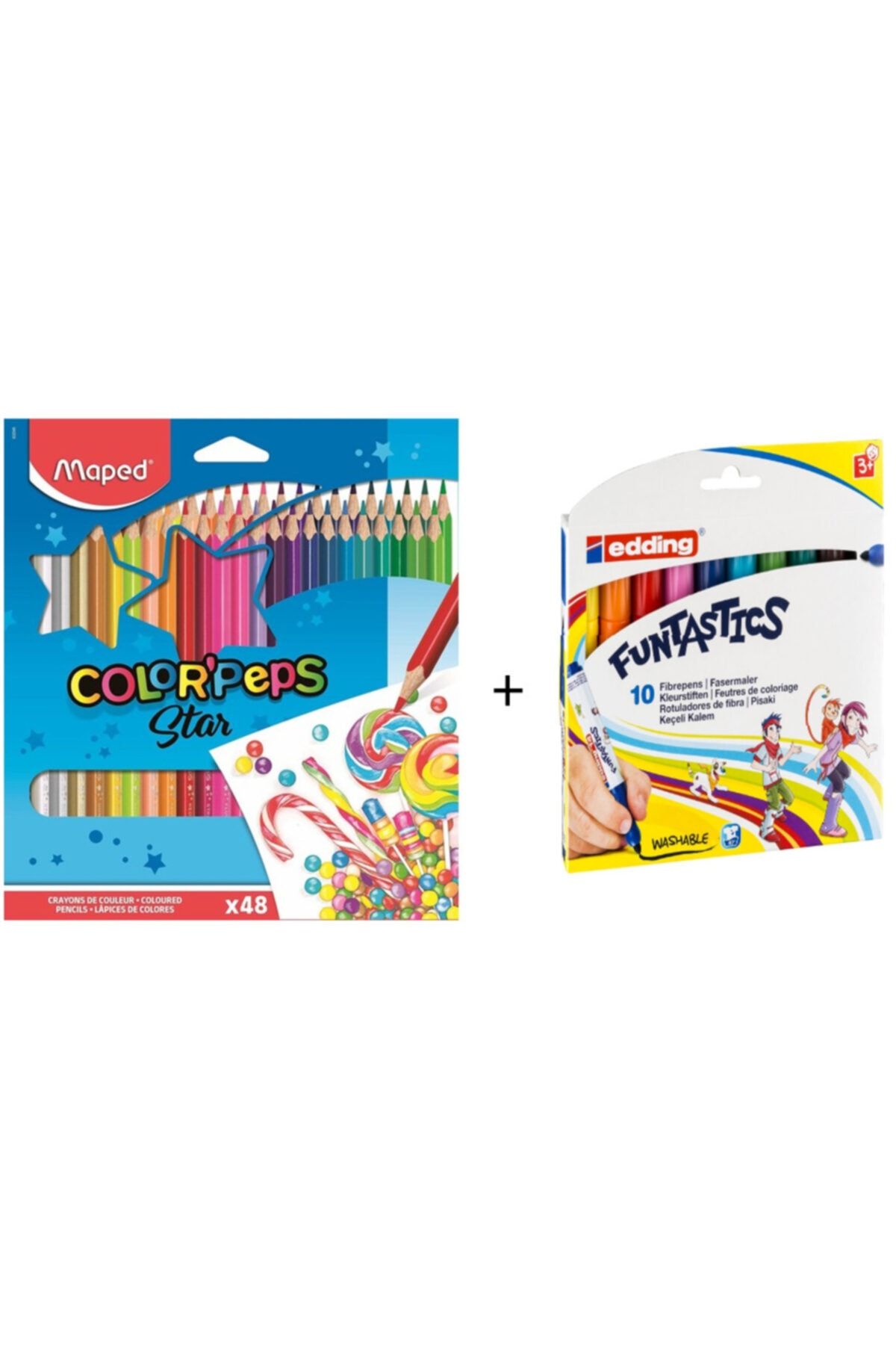 Faber Castell Maped Color Peps 48 Renk Kuru Boya + Edding 10 Renk Ince Uçlu Keçeli Kalem