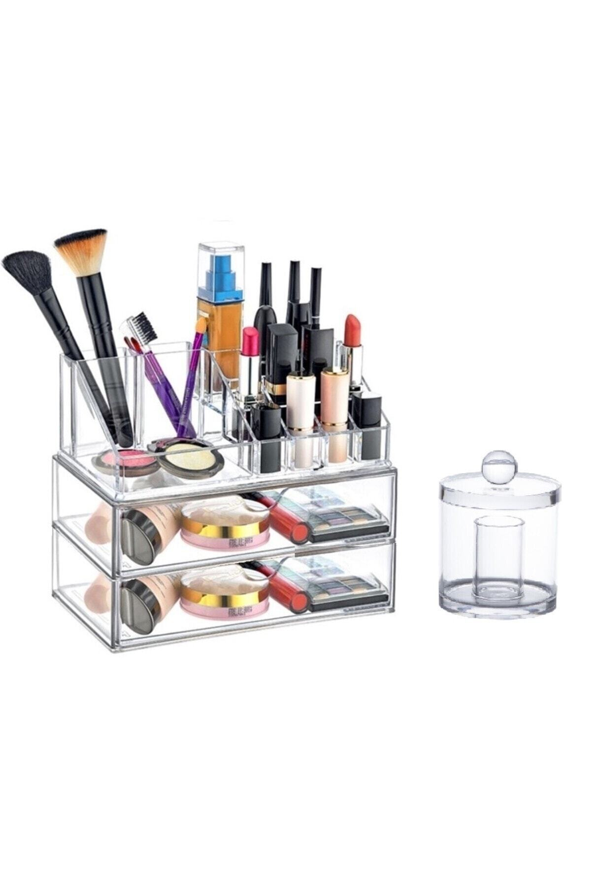 İntekbt Makyaj Düzenleyici Set 3 Katlı 2 Çekmeceli ve Pamukluk Organizer