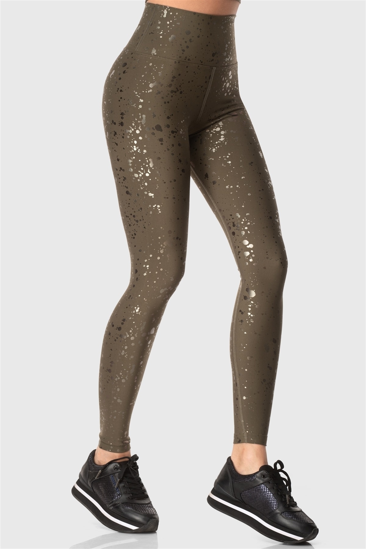 Superstacy Kadın Yüksek Bel Desenli Haki Spor Tayt