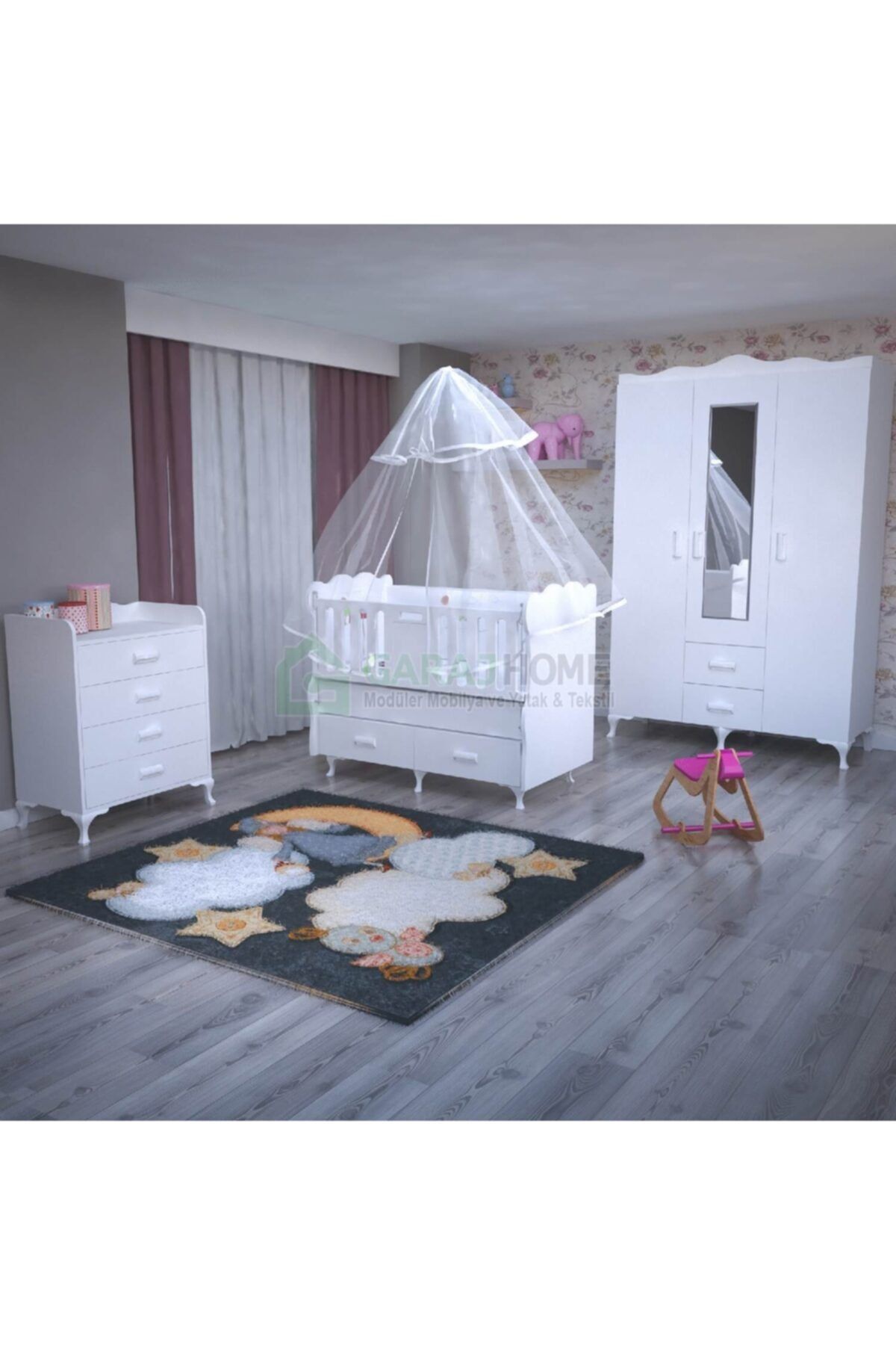 Garaj Home Erva 70x130 Asansörlü Bebek Odası Takımı - Yatak Ve Uyku Seti Kombinli- Uykuseti Beyaz