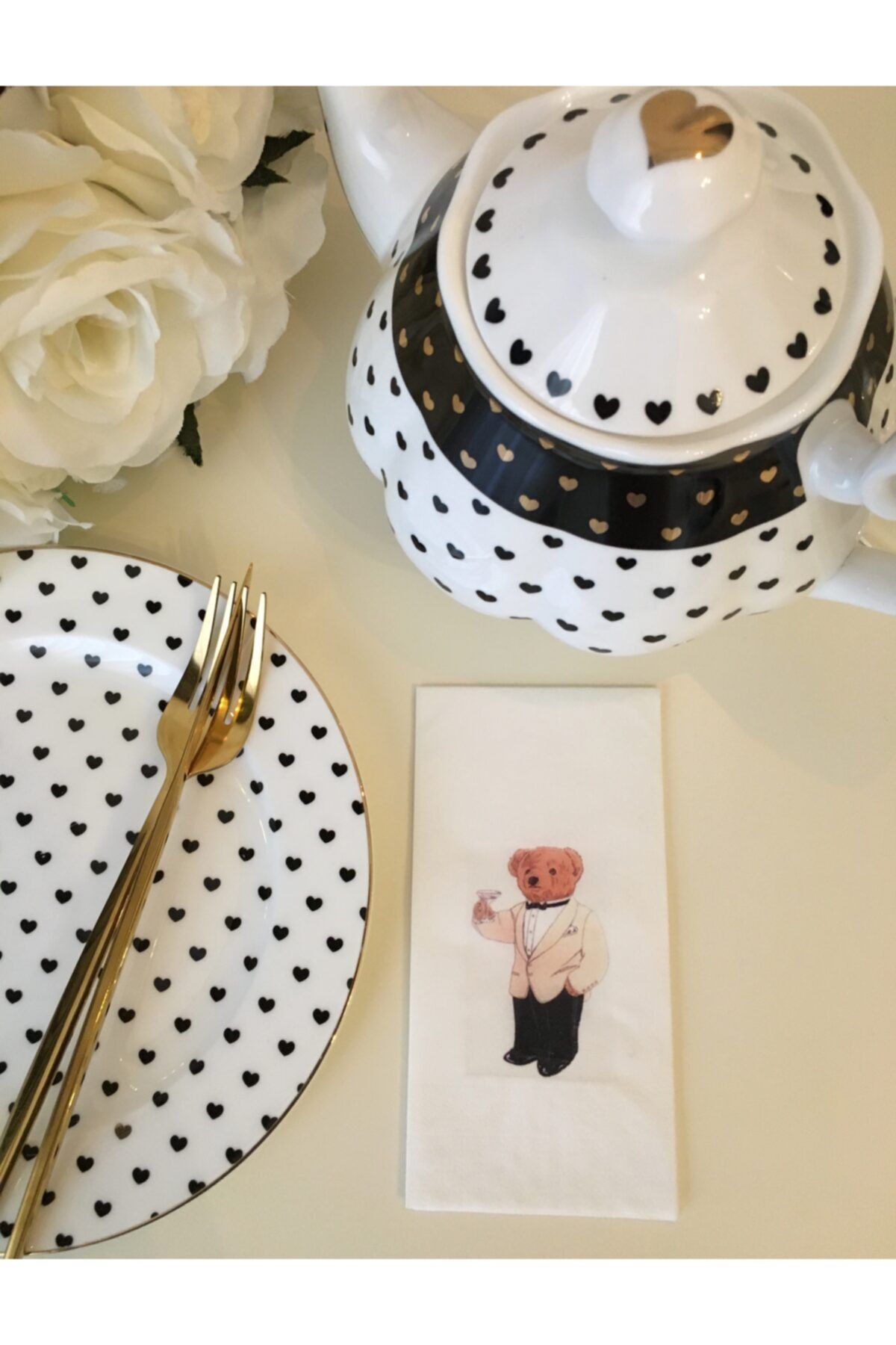busrasdesign Teddy Bear Ceketli Sunum Peçetesi 20li