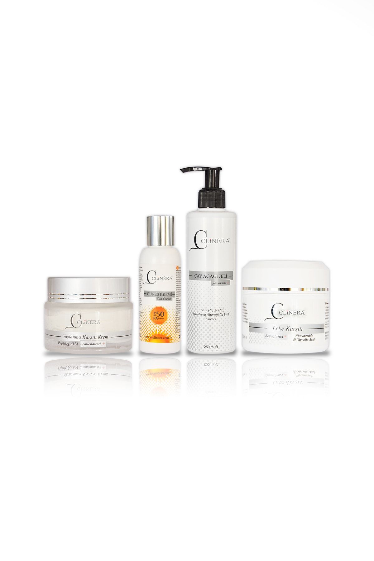 CLİNERA Anti-aging Krem + Güneş Koruyucu + Yüz Temizleme Jeli + Leke Kremi
