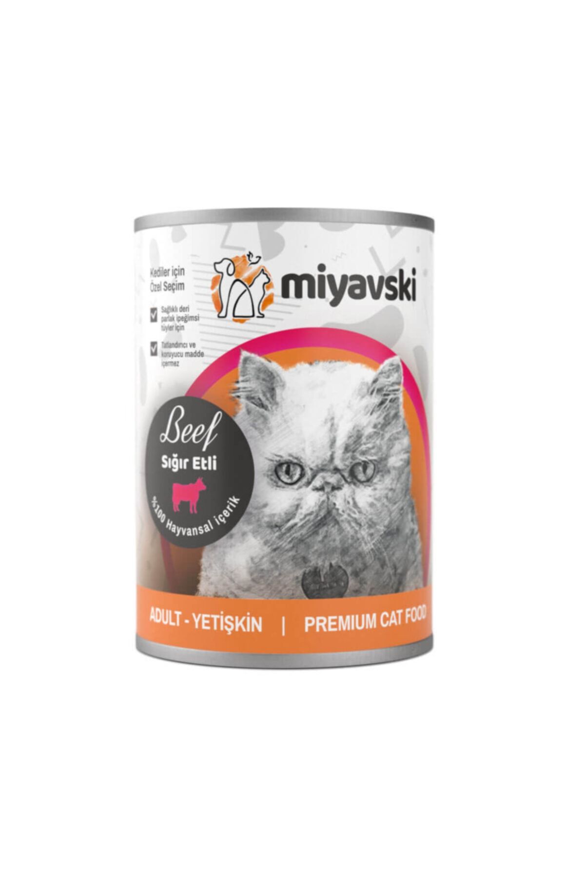 MİYAVSKİ Sığır Etli, Biftekli Konserve Kedi Maması 415 Gram (1 Koli – 24 Adet)