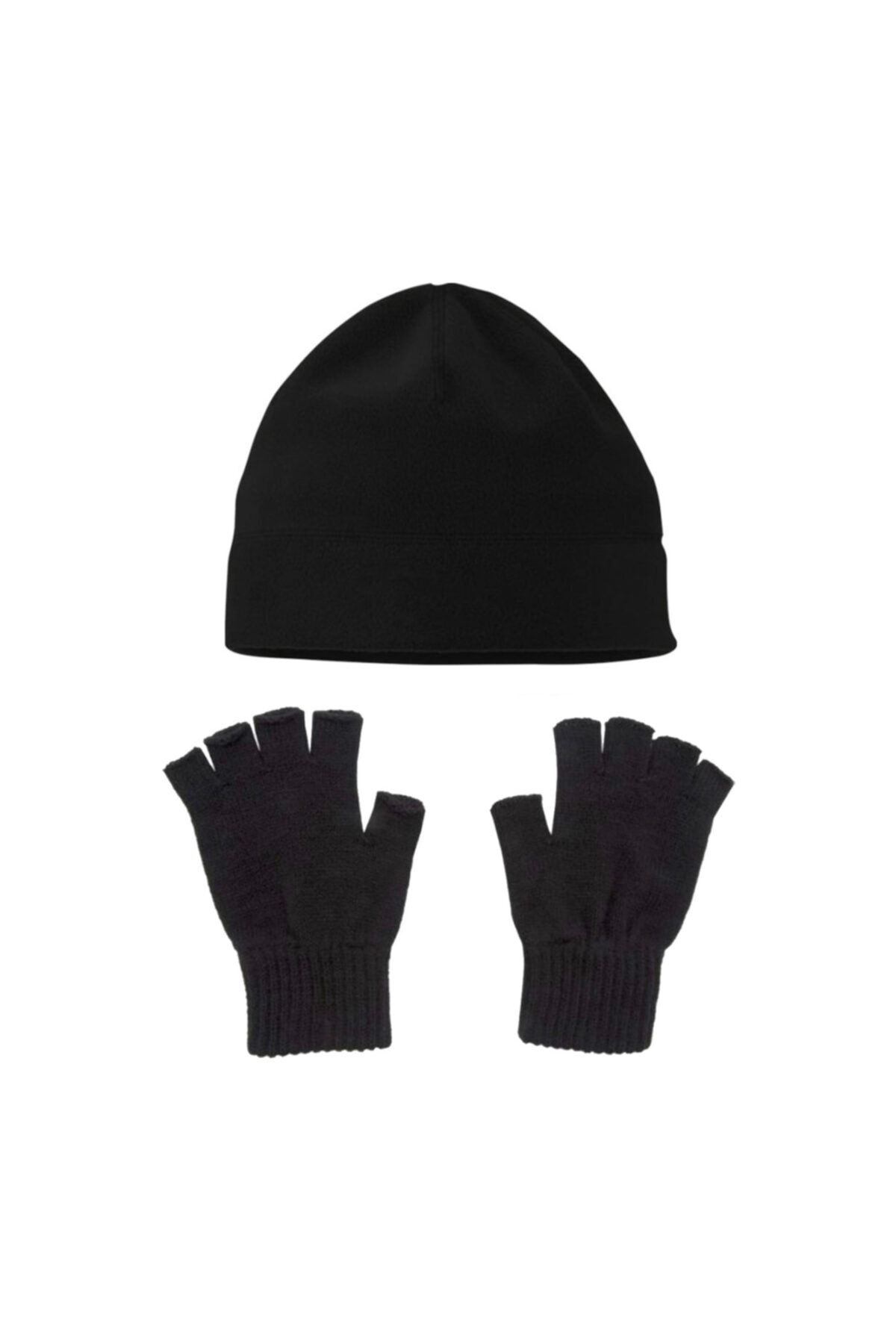Dijimat Siyah Polar Bere Ve Yün Eldiven 2'li Set