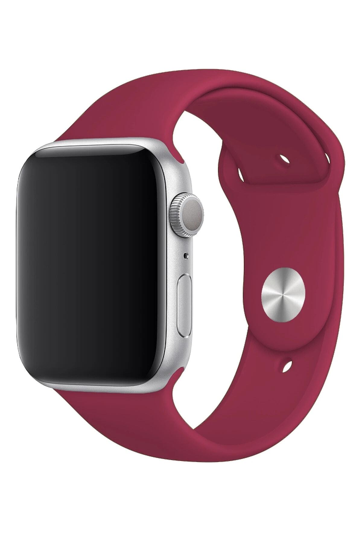 Fibaks Bordo Apple Watch 40mm A+ Yüksek Kalite Spor Klasik Silikon Kordon