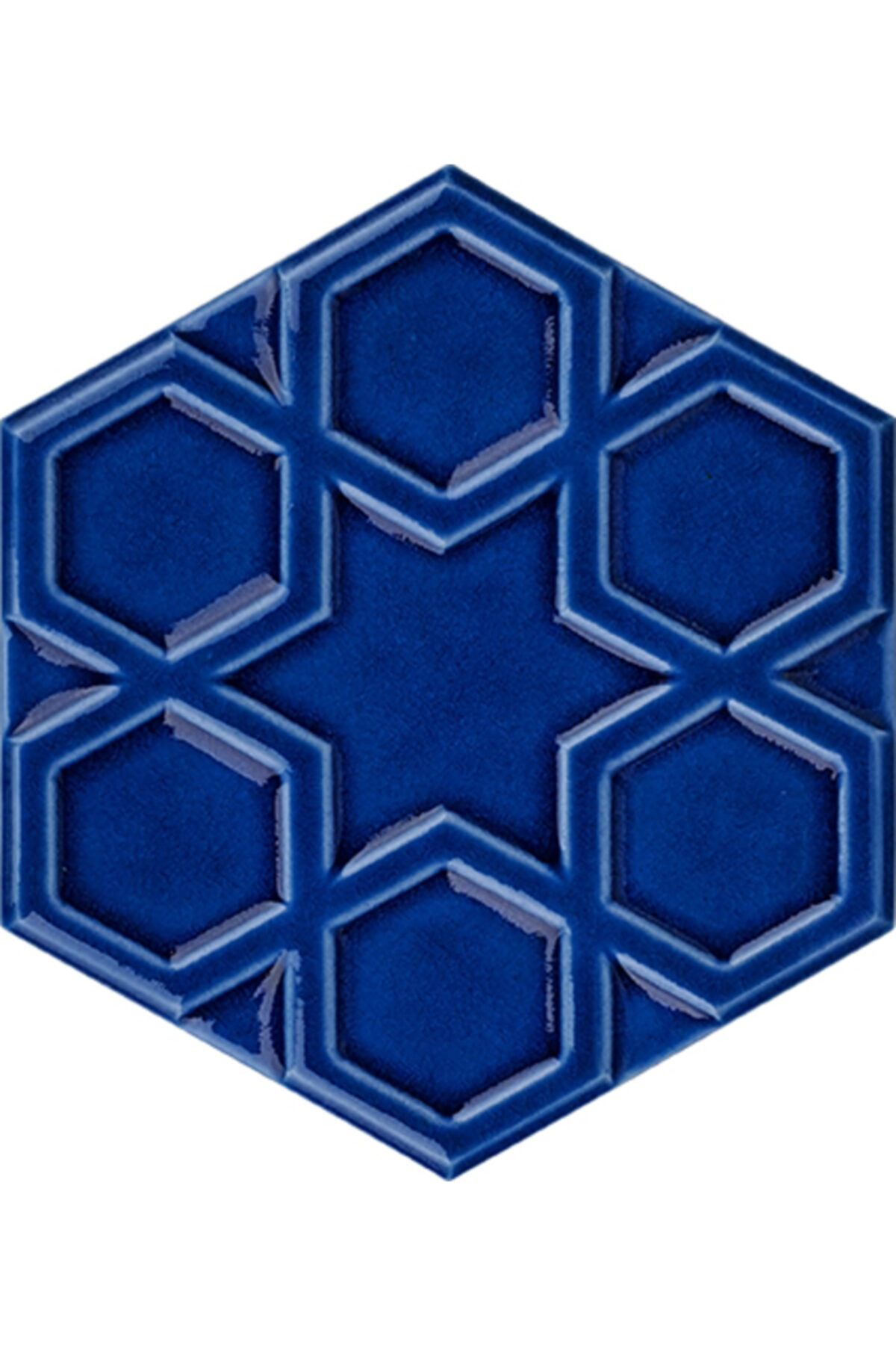 Armada Çini 15x17 cm Rölyefli Yıldız Kobalt Altıgen Çini Karo