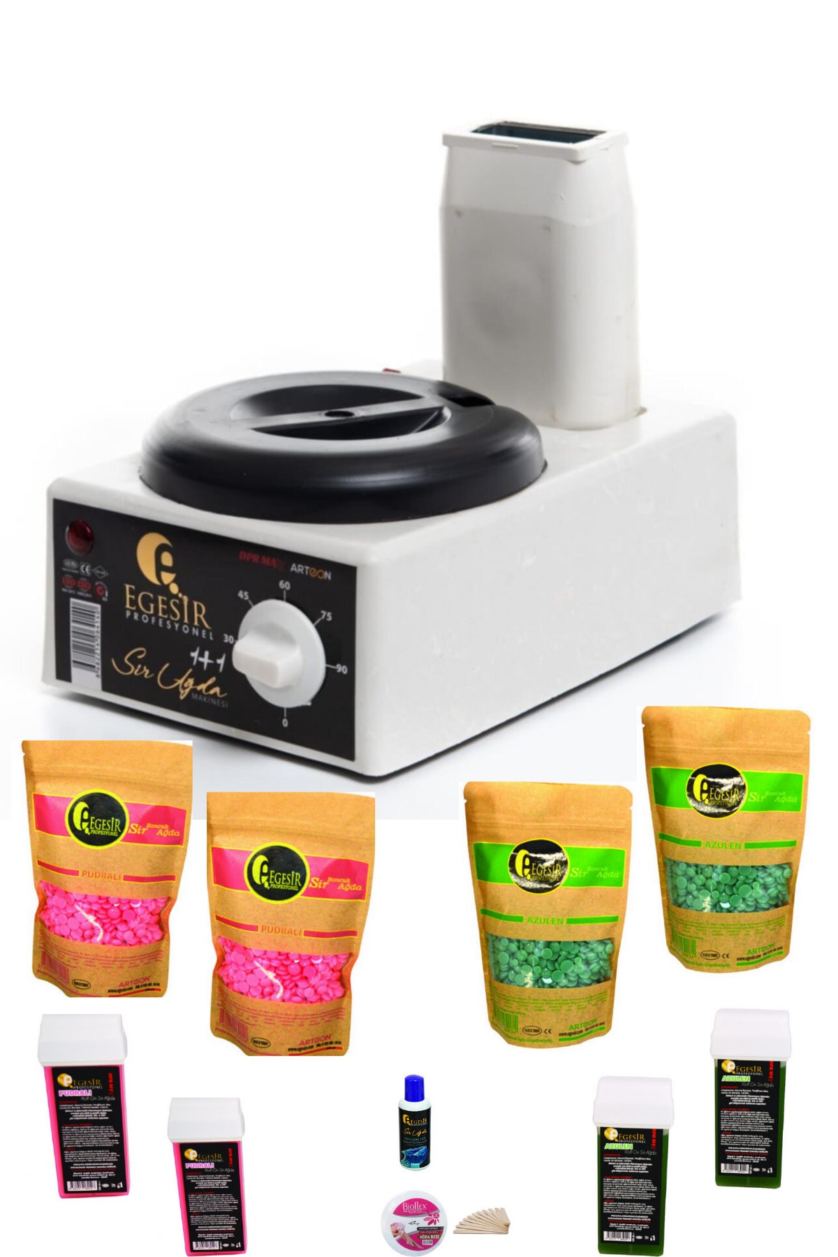 Ege Sir 1+1 Kartuşlu Roll-on Makine Granül Soyulabilen Boncuk Ağda Yağ Spatula Ekonomik Set9