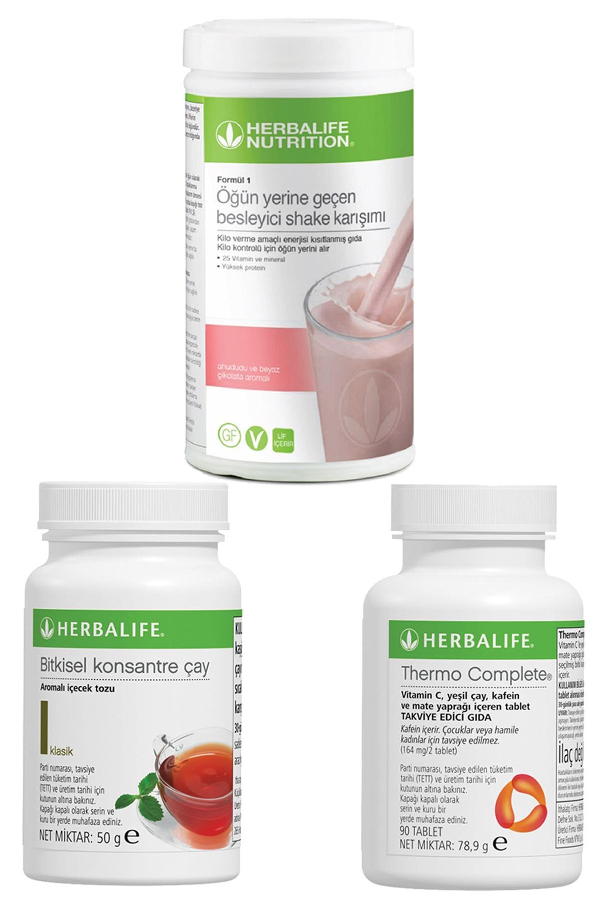 Herbalife Shake Ahududulu ve Beyaz Çikolatalı Thermo Complete ve Klasik Çay 50 gr
