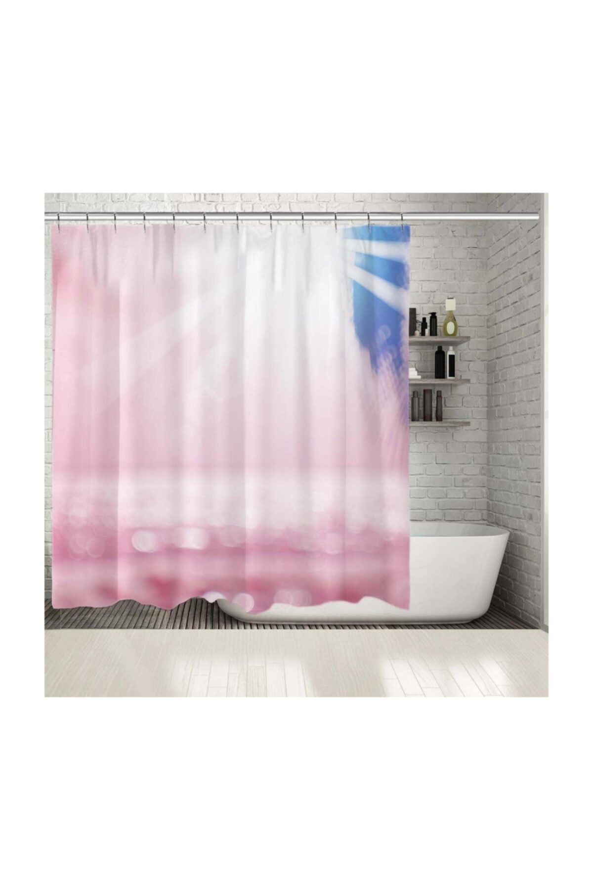 Henge Home Baskılı Duş Perde Pembe Ve Mavi Renk Etkili Işık Desenli