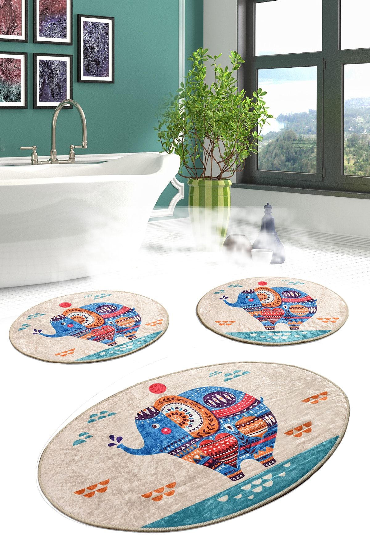 Chilai Home Etnic Djt 3 Lü Set Banyo Paspası Klozet Takımı