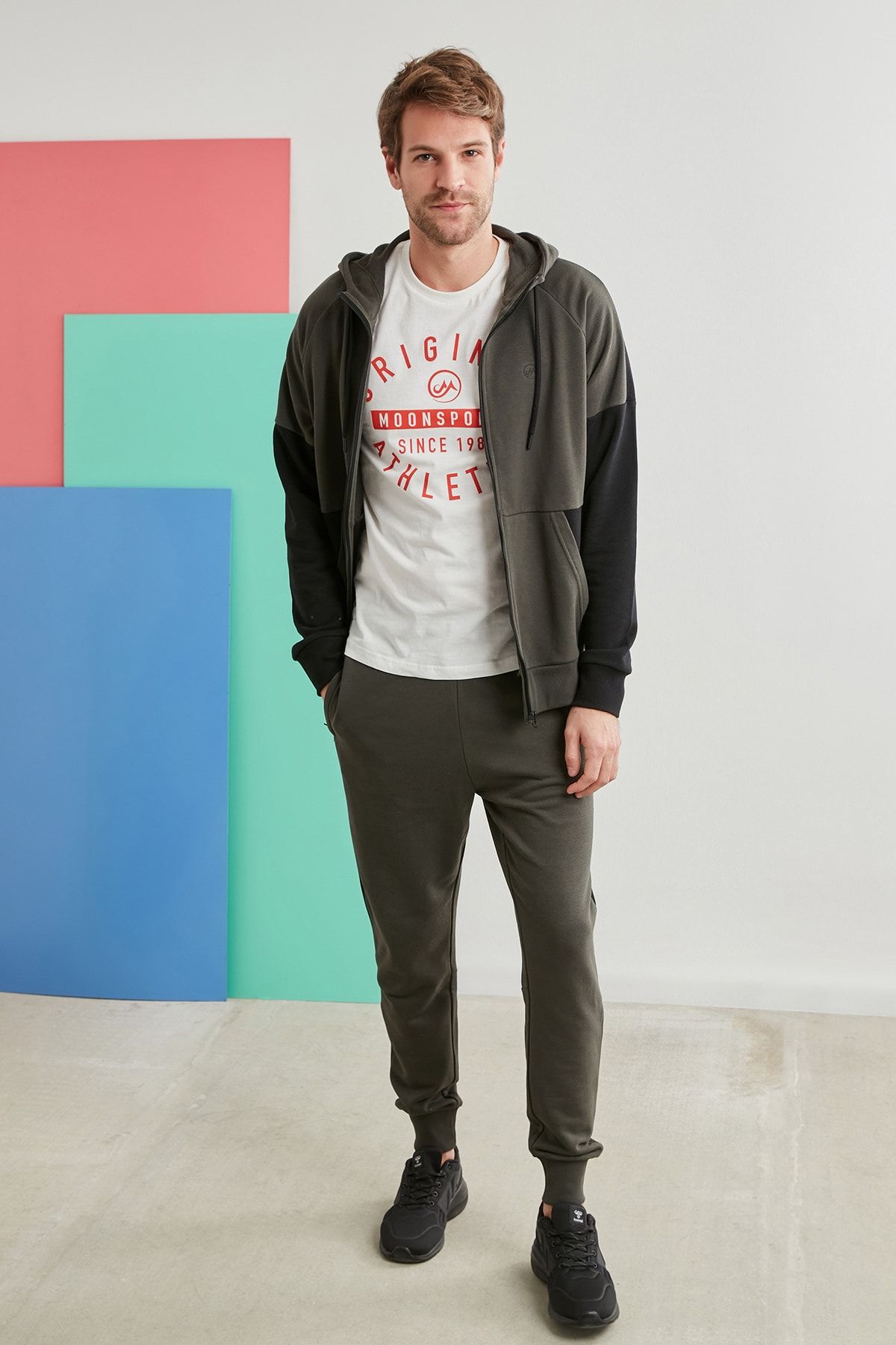 MOONSPORTS Erkek  Gri David Zip Hoodie Spor Ceket