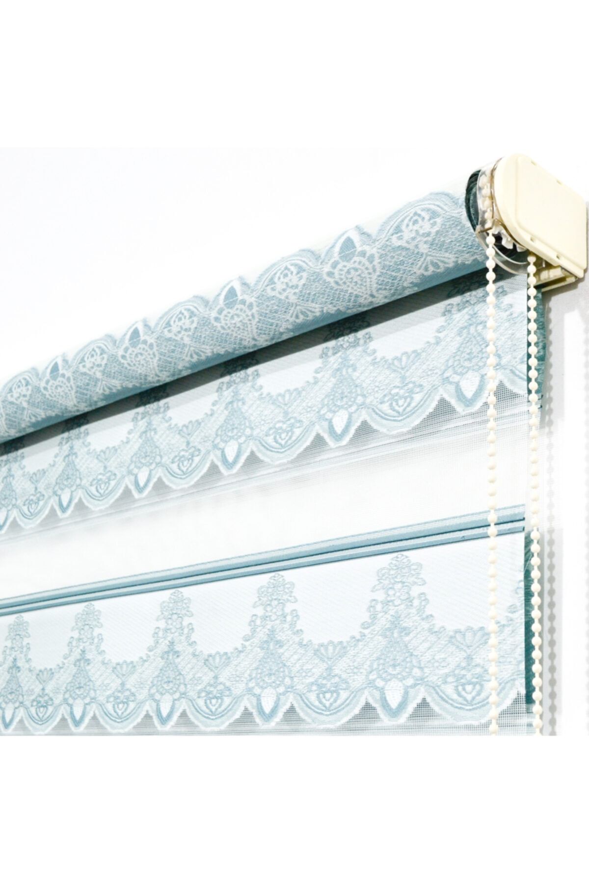 SAFİR Turkuaz Simli Dalgalı Model Zebra Stor Perde+etek Dilim