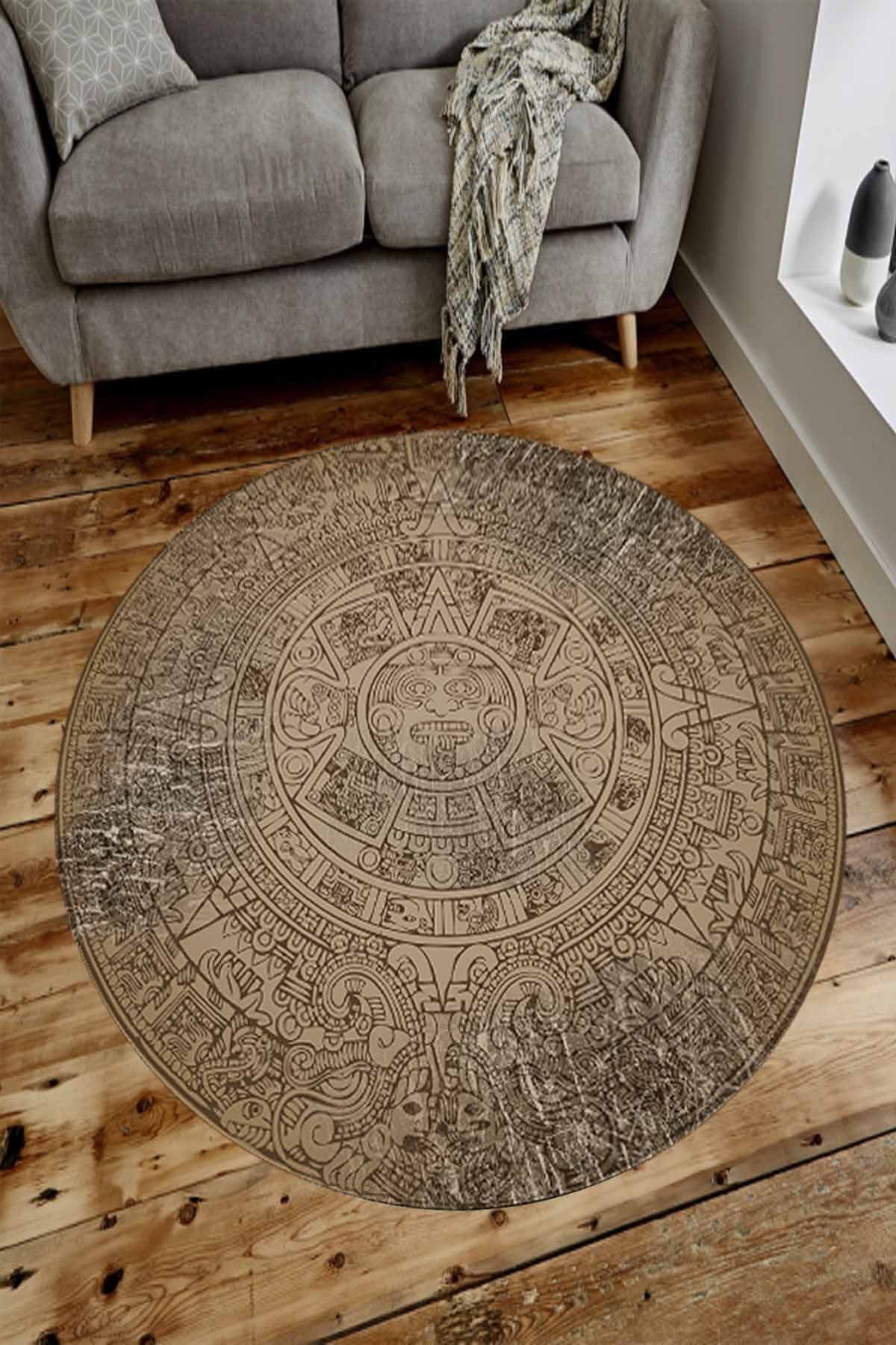 woolly home collection antik misir desenli yuvarlak hali makinede yikanabilir kaymaz deri taban w567 fiyati yorumlari trendyol