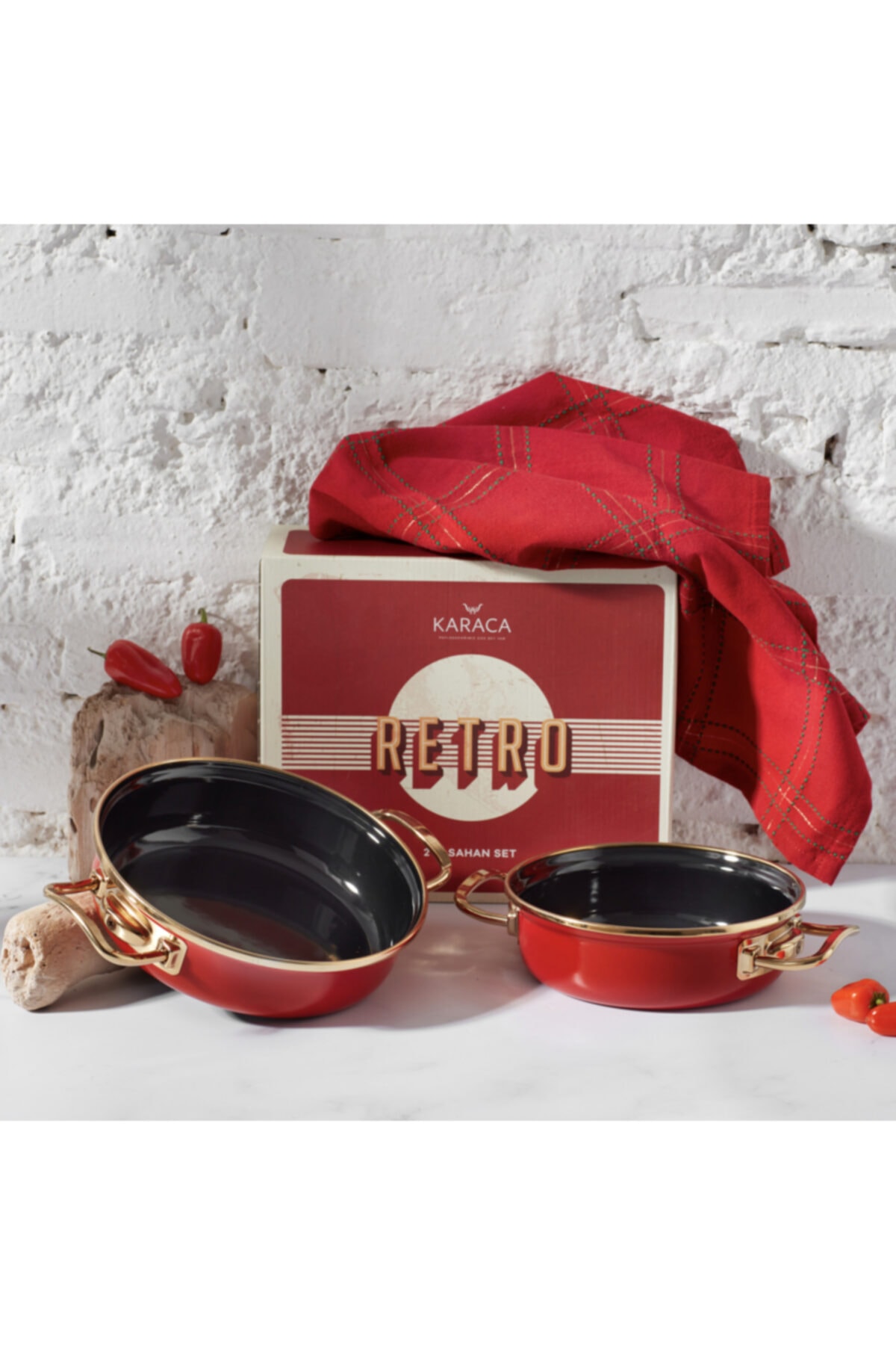Karaca Retro Emaye 2li Kırmızı Sahan Set